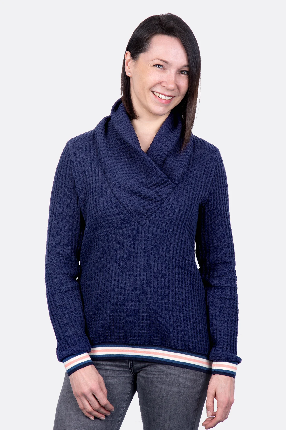 Schnittmuster Damen-Schalkragen-Pulloveraus Strickstoff selber nähen