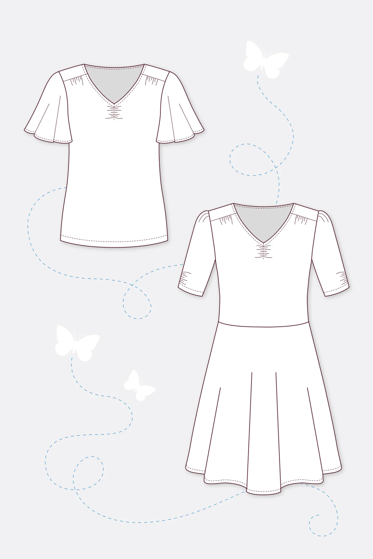 Schnittmuster Damenshirt Kleid mit Raffungen nähen