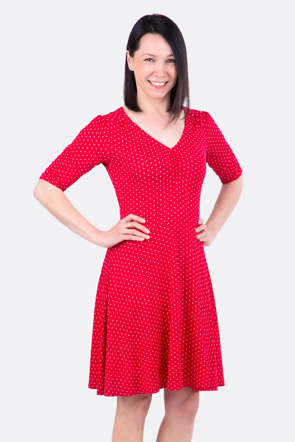 Schnittmuster Damenkleid mit V-Ausschnitt und Raffungen selber nähen