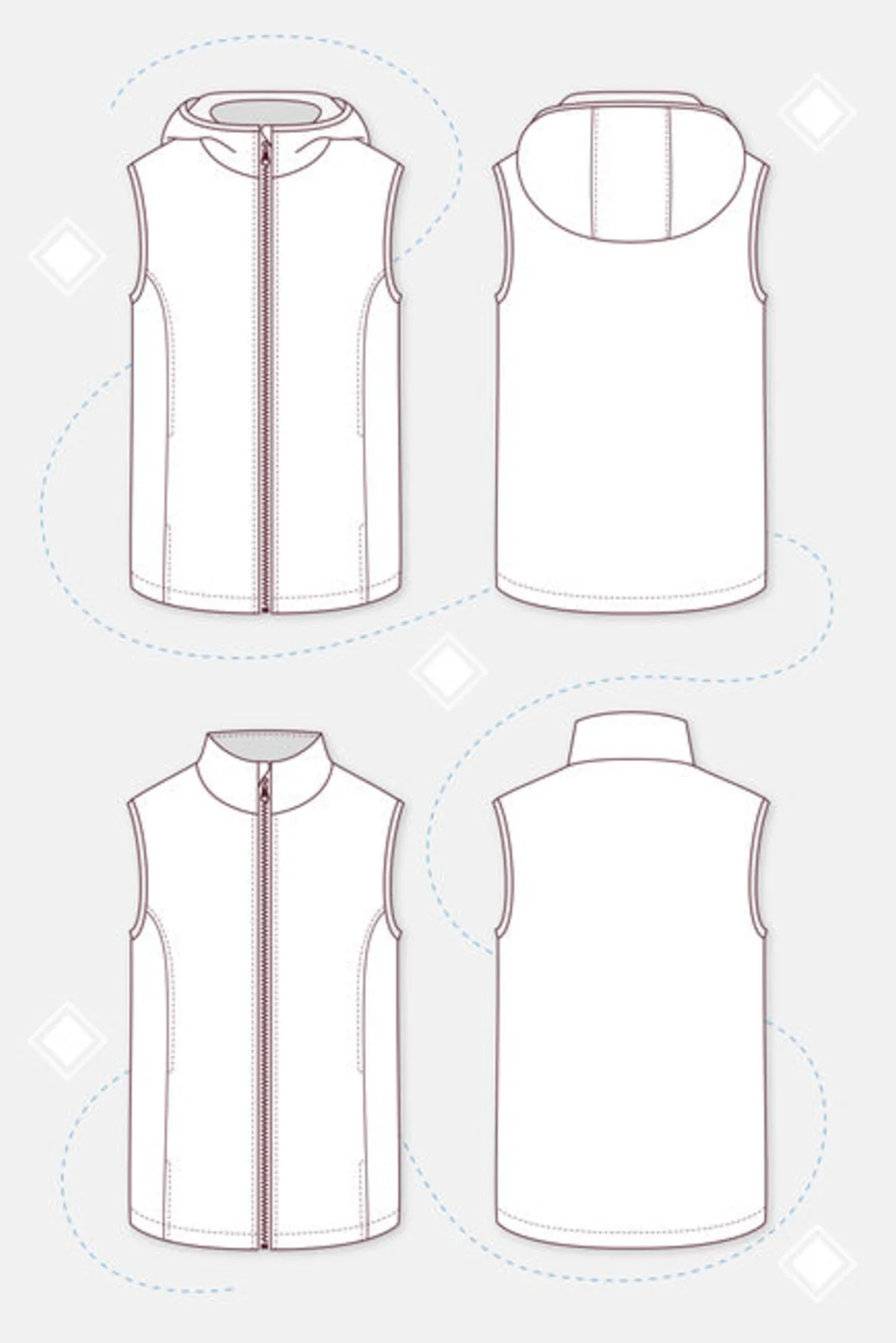 Schnittmuster Herrenweste Chris Varianten Kapuze Kragen