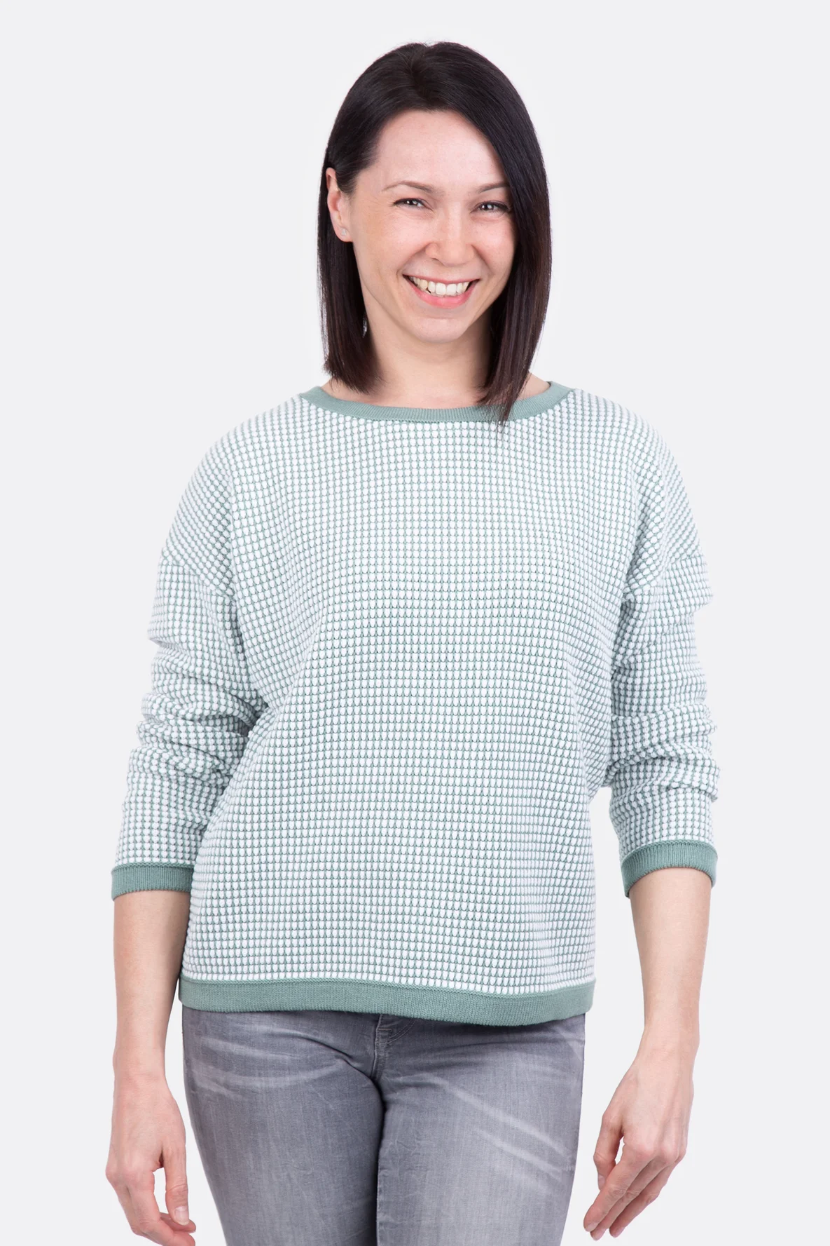 Schnittmuster Nähanleitung Strickstoff-Pullover aus Honeycomb-Stoff