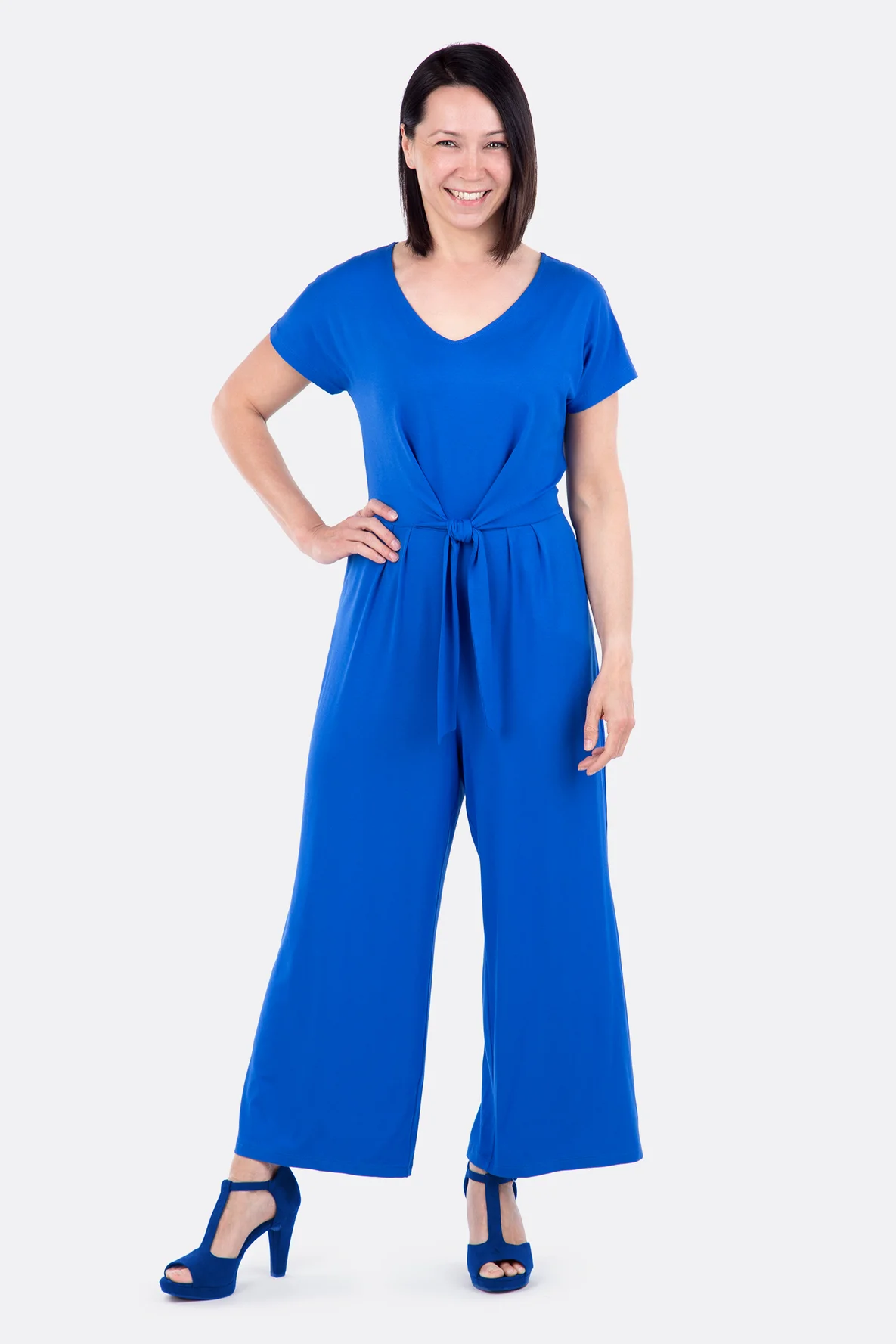 Schnittzmuster Damen Jumpsuit elegant mit Knoten selber nähen 