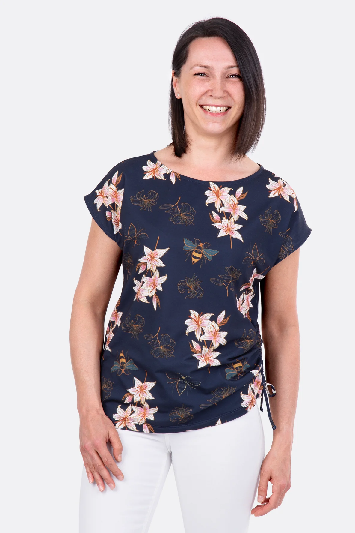 Schnittmuster Damenshirt Tunnelzug Blumenmuster selbst naehen