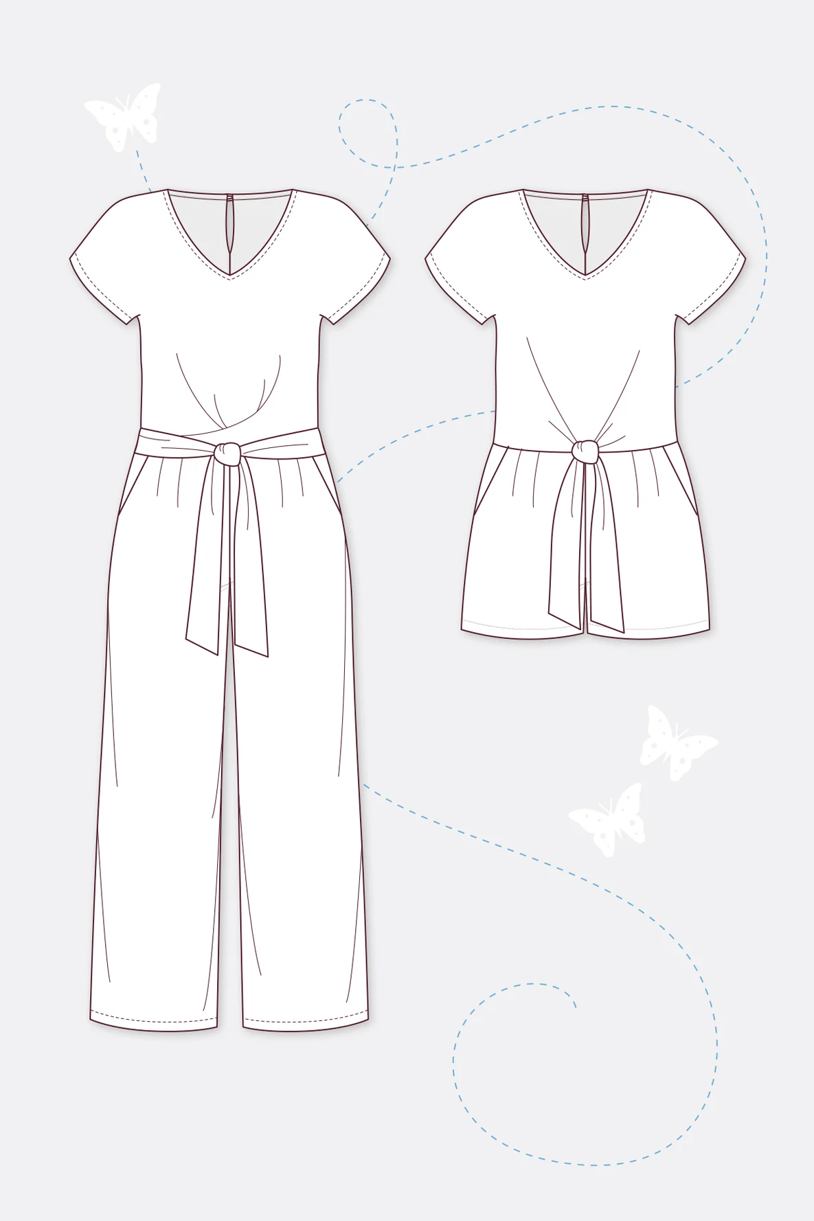 Schnittmuster für Jumpsuit Overall Playsuit mit Knoten zum Selbernähen