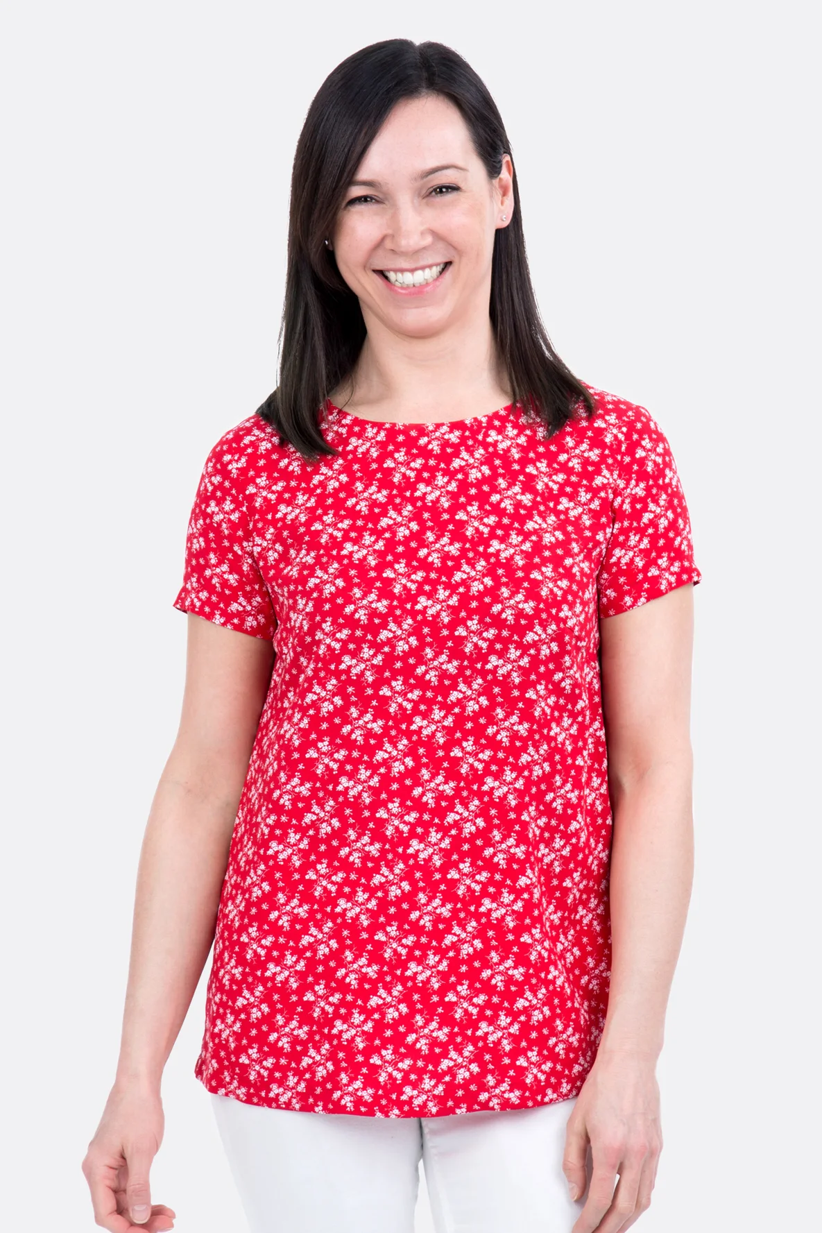 Bluse Schnittmuster rot Blumen