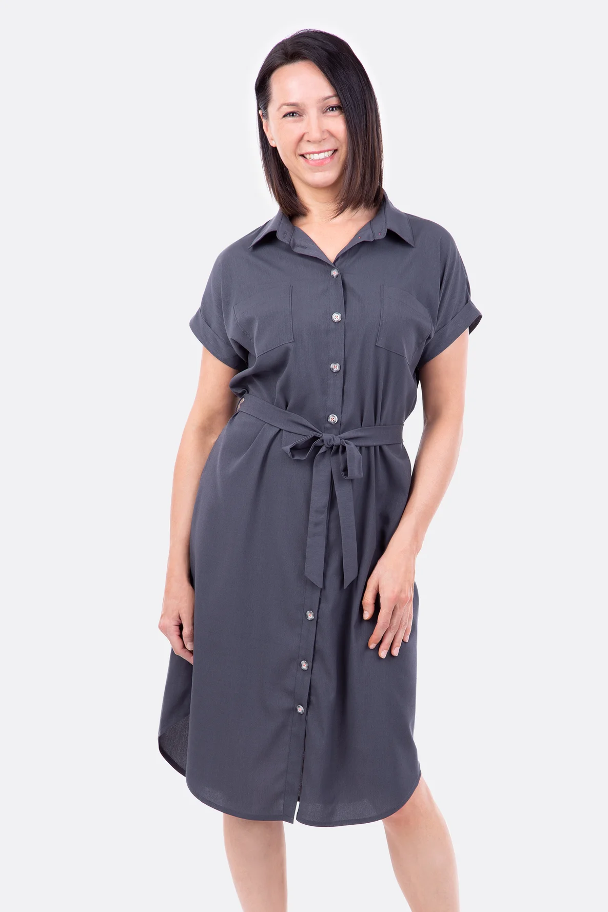 Schnittmuster Blusenkleid mit Bindegürtel aus Viskose selbernähen