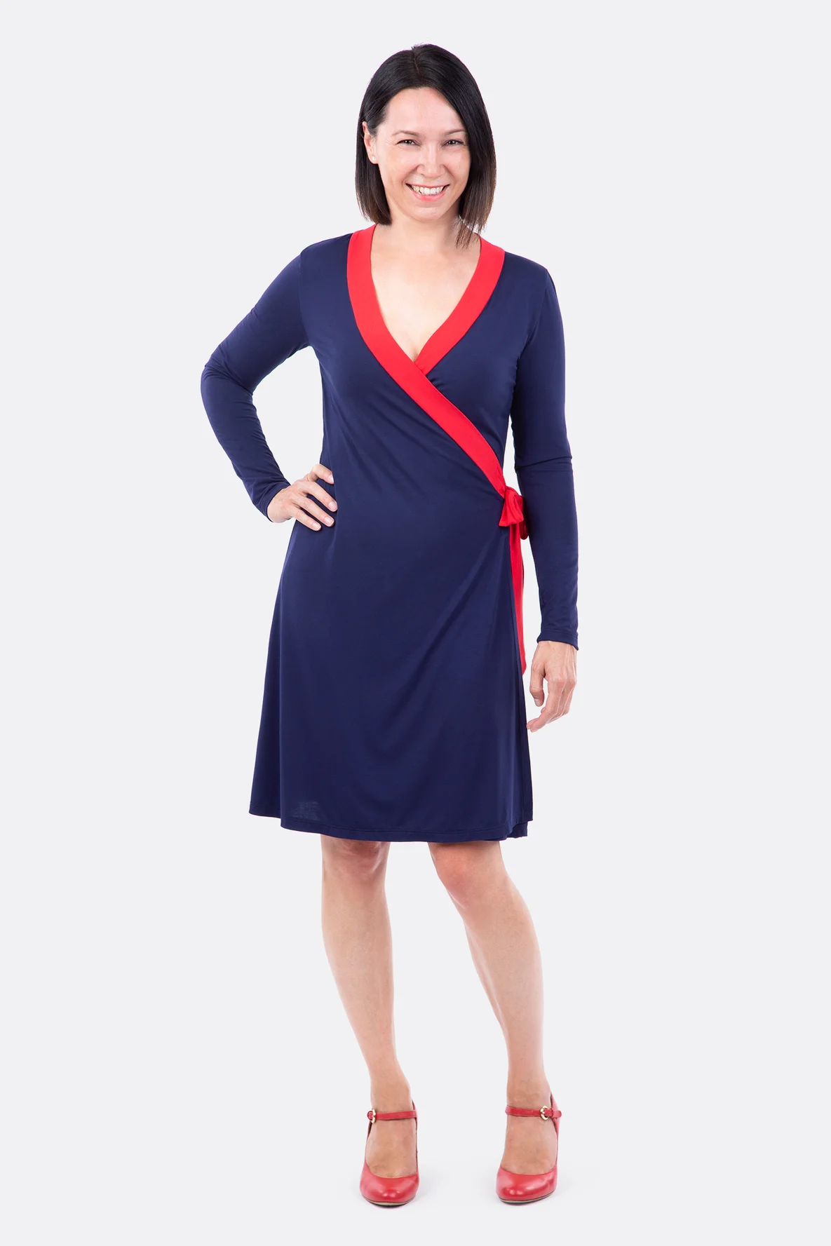 Schnittmuster Wickelkleid mit Bündchen und Schleife selber nähen