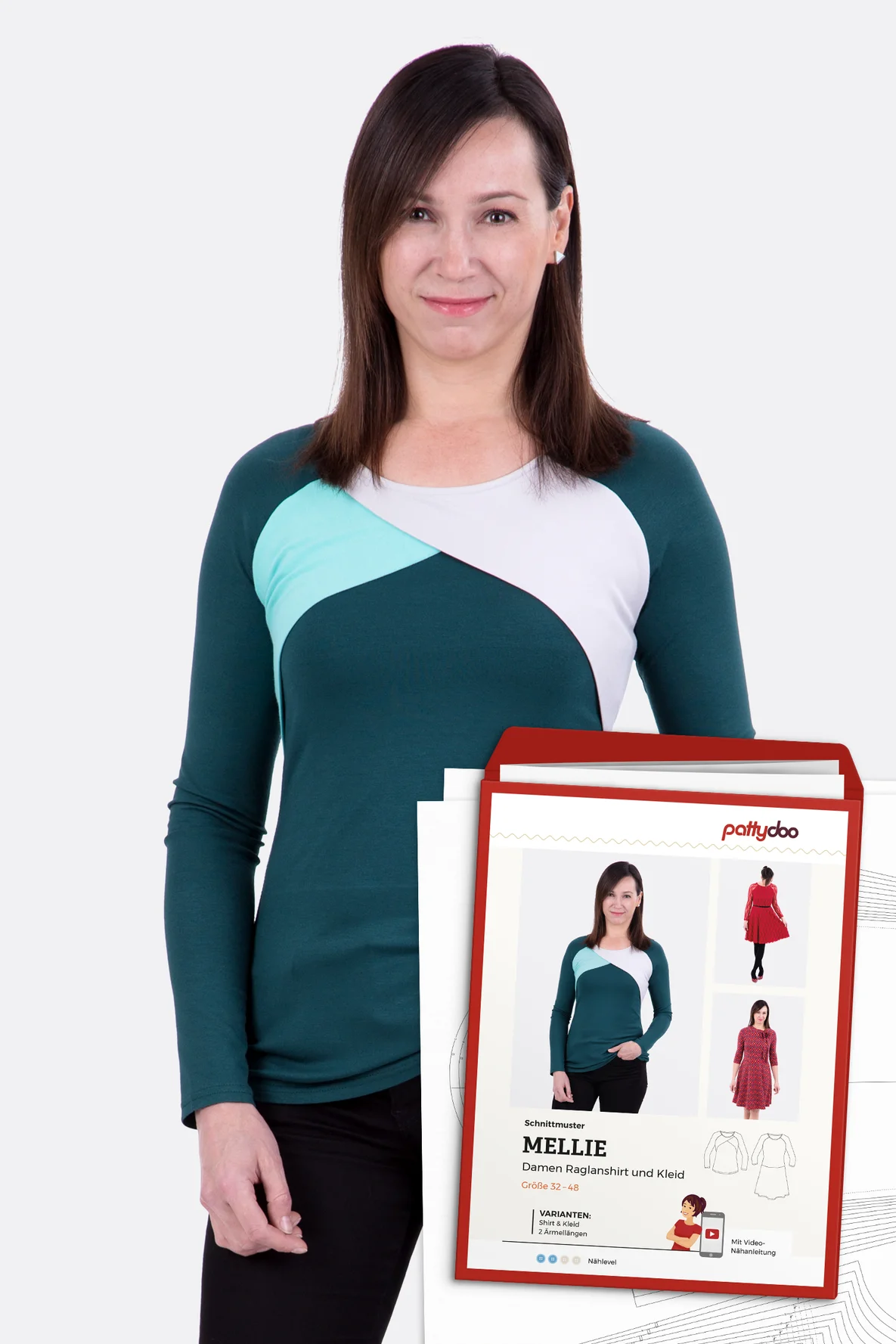 Papierschnittmuster Mellie Raglanshirt Kleid selber naehen