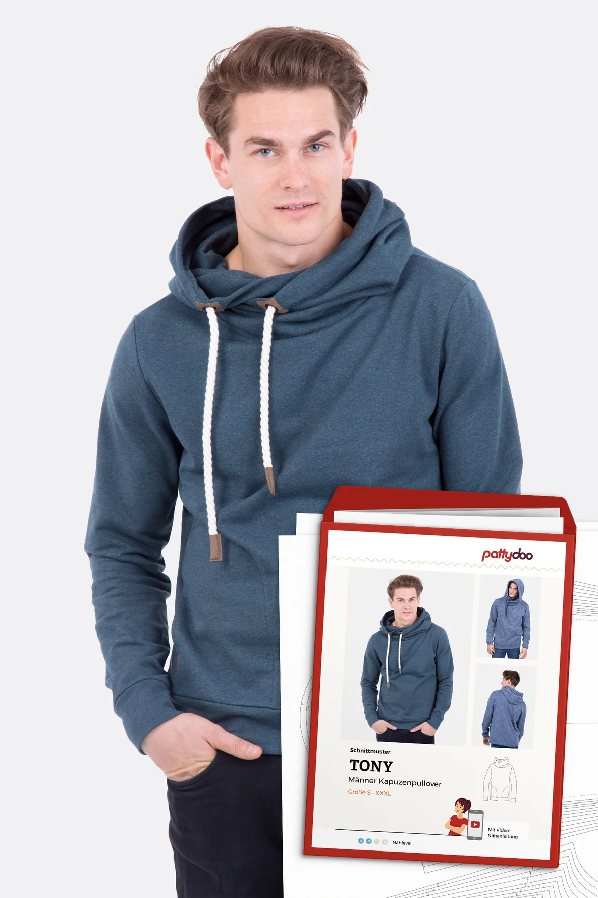 Papierschnittmuster Tony Kapuzenpullover selber naehen