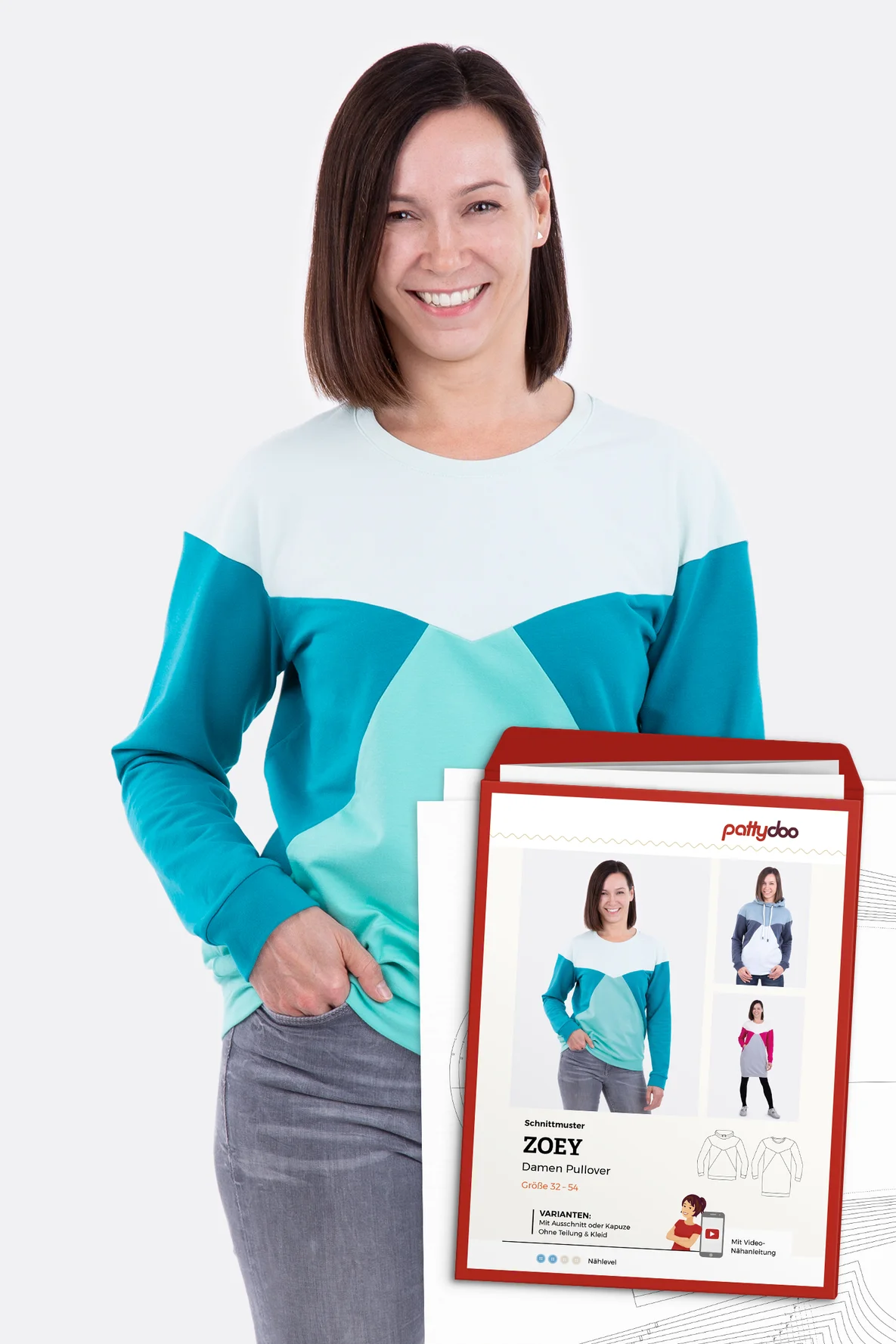Papierschnittmuster Zoey Colourblock Pullover selber naehen