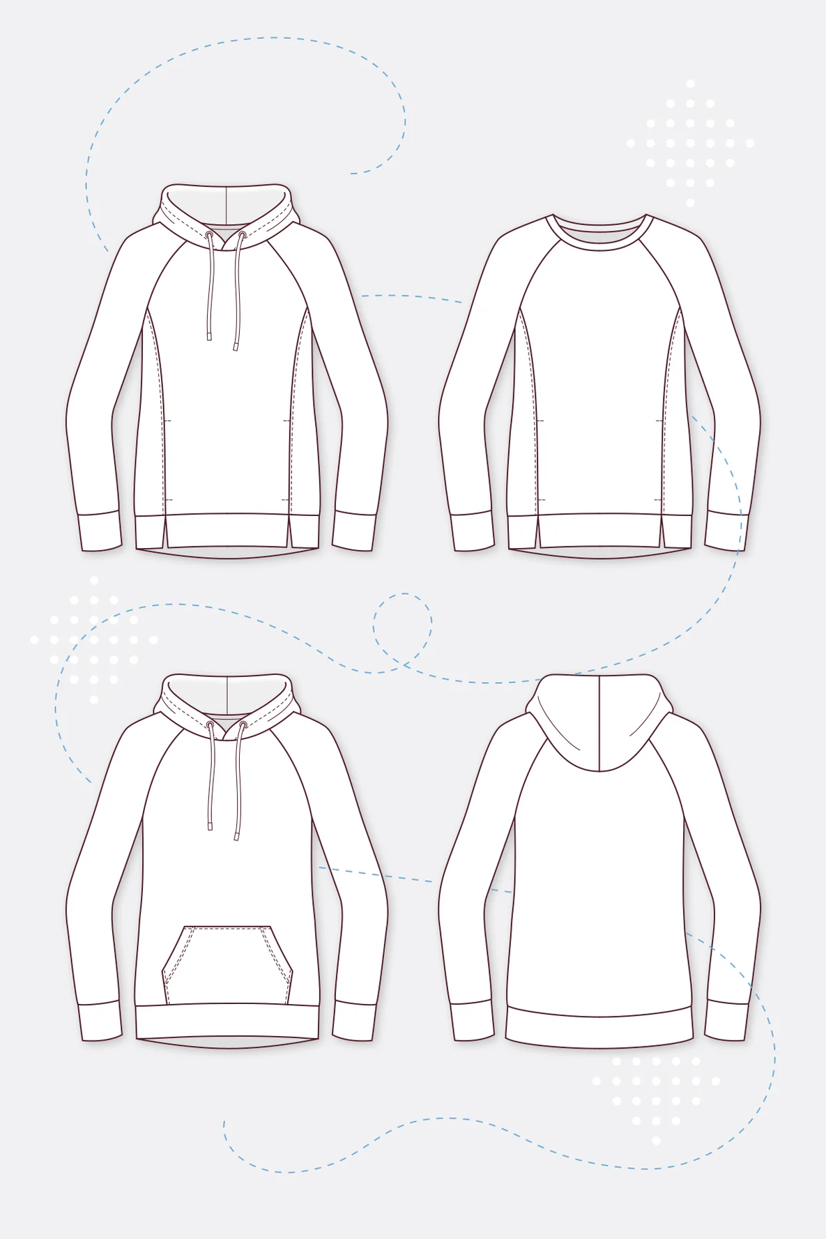 Schnittmuster Nähanleitung Hoodie Raglanshirt Varianten