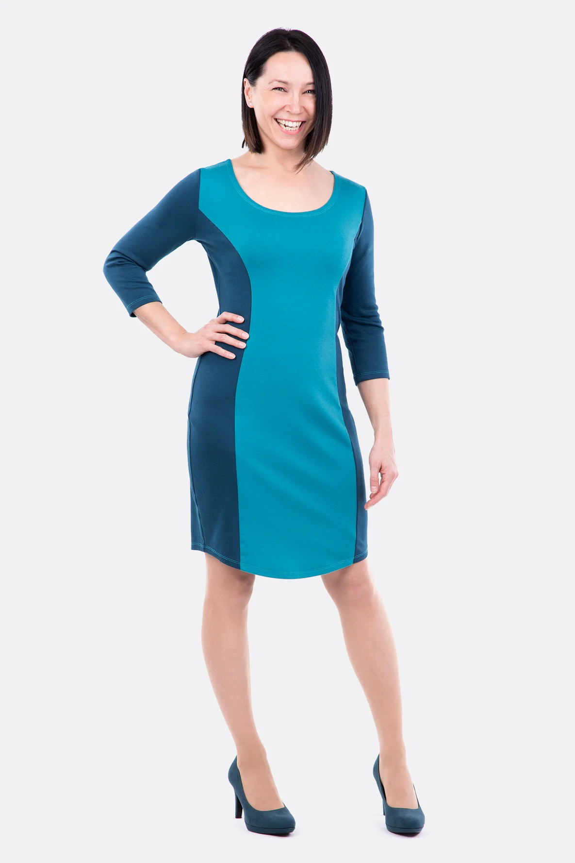 Schnittmuster Etuikleid Jersey zweifarbig nähen