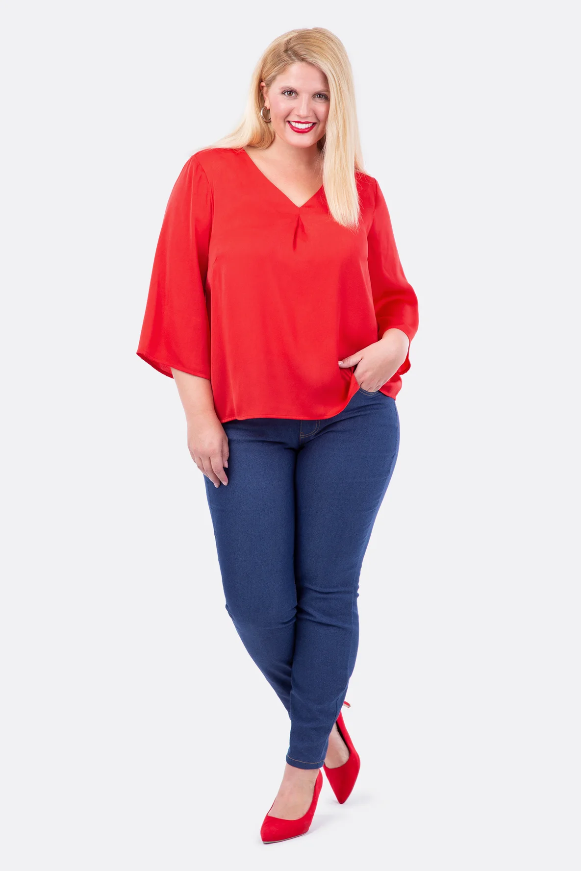 Schnittmuster Damenbluse elegant locker geschnitten V-Ausschnitt selbst nähen