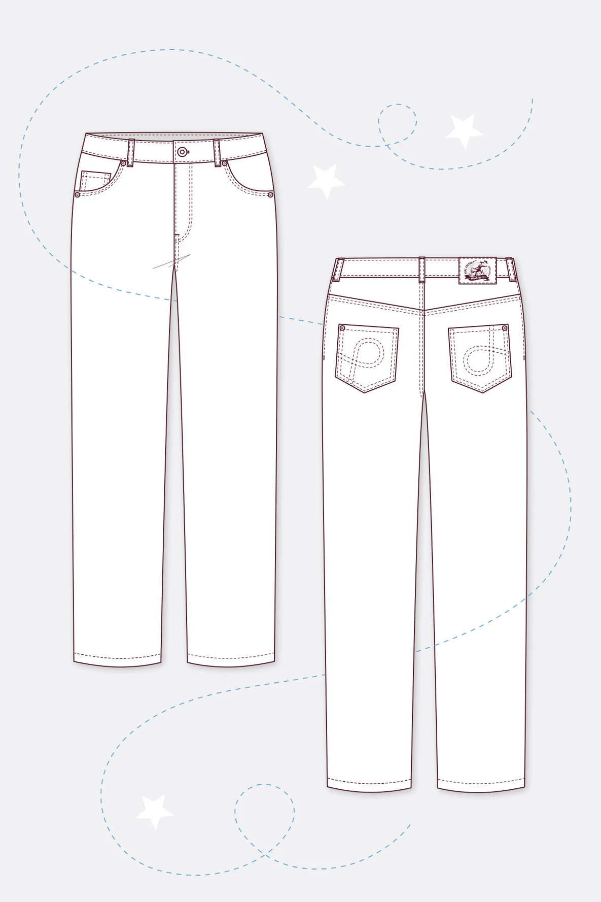 Schnittmuster Jeans 2 selbernähen - technische Zeichnung