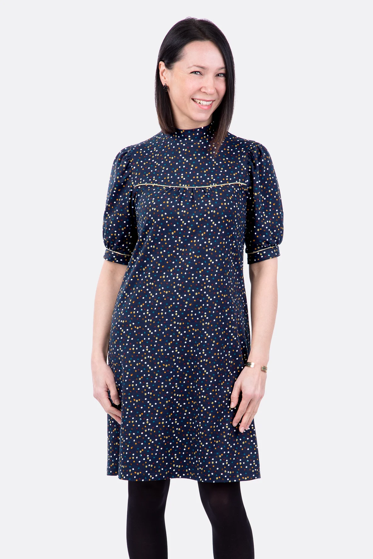 Schnittmuster A-Linienkleid mit Passe Raffung und Puffärmel selbernähen