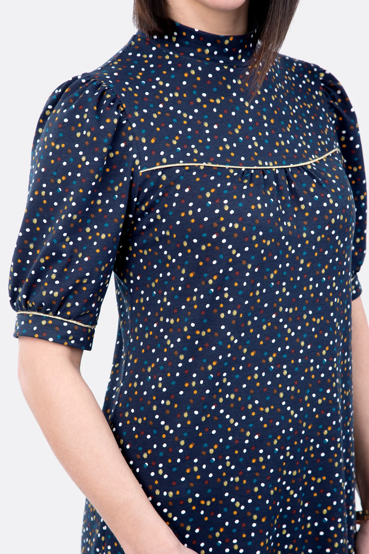 Schnittmuster Damenkleid Stehkragen Paspel Passe Puffärmel nähen