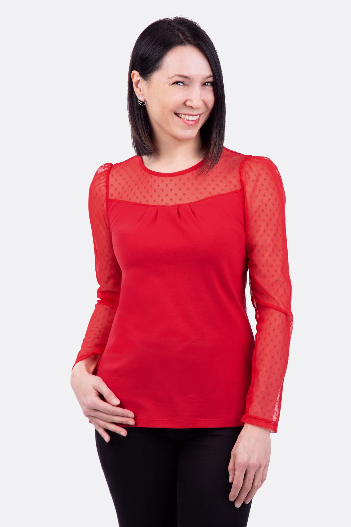 Schnittmuster Damenshirt festlich mit Puffärmeln aus Mesh nähen