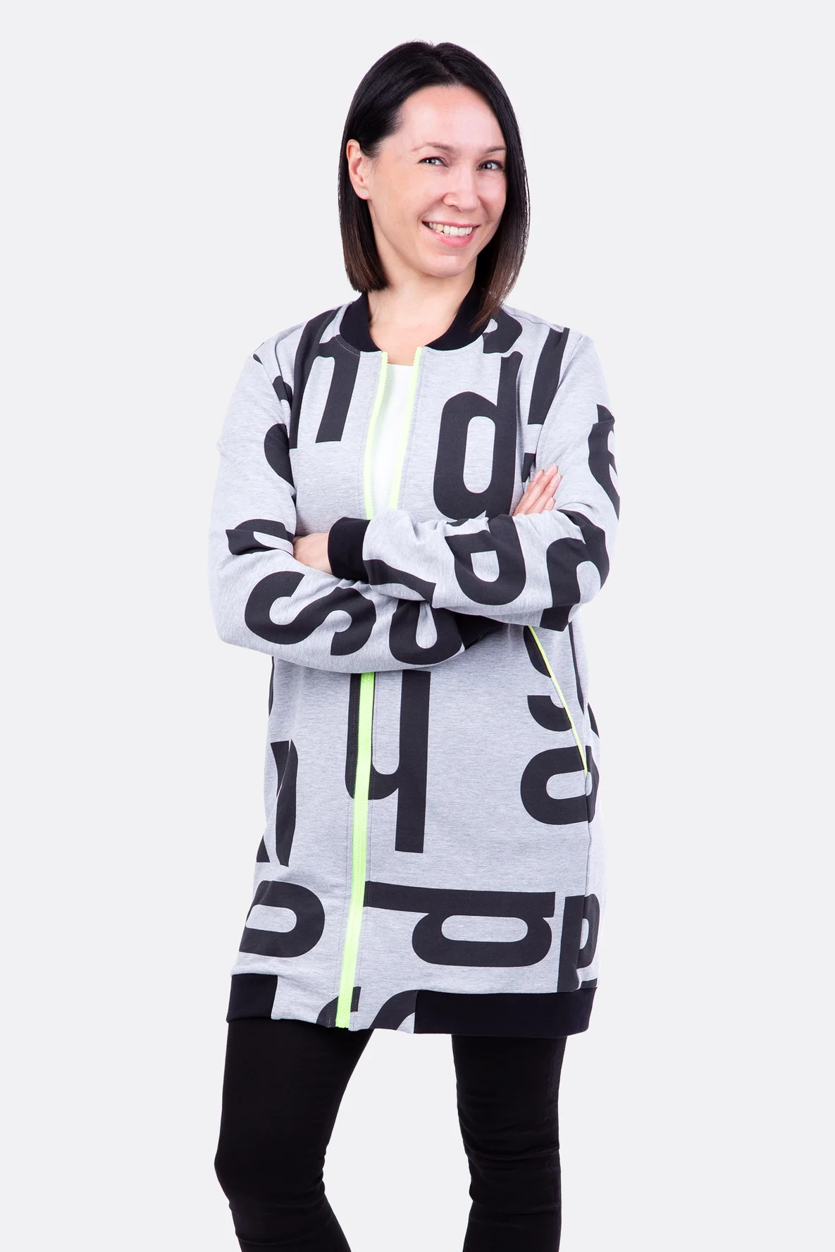 Schnittmuster Blouson Jacke lang aus Sweatstoff mit Reißverschluss DIY