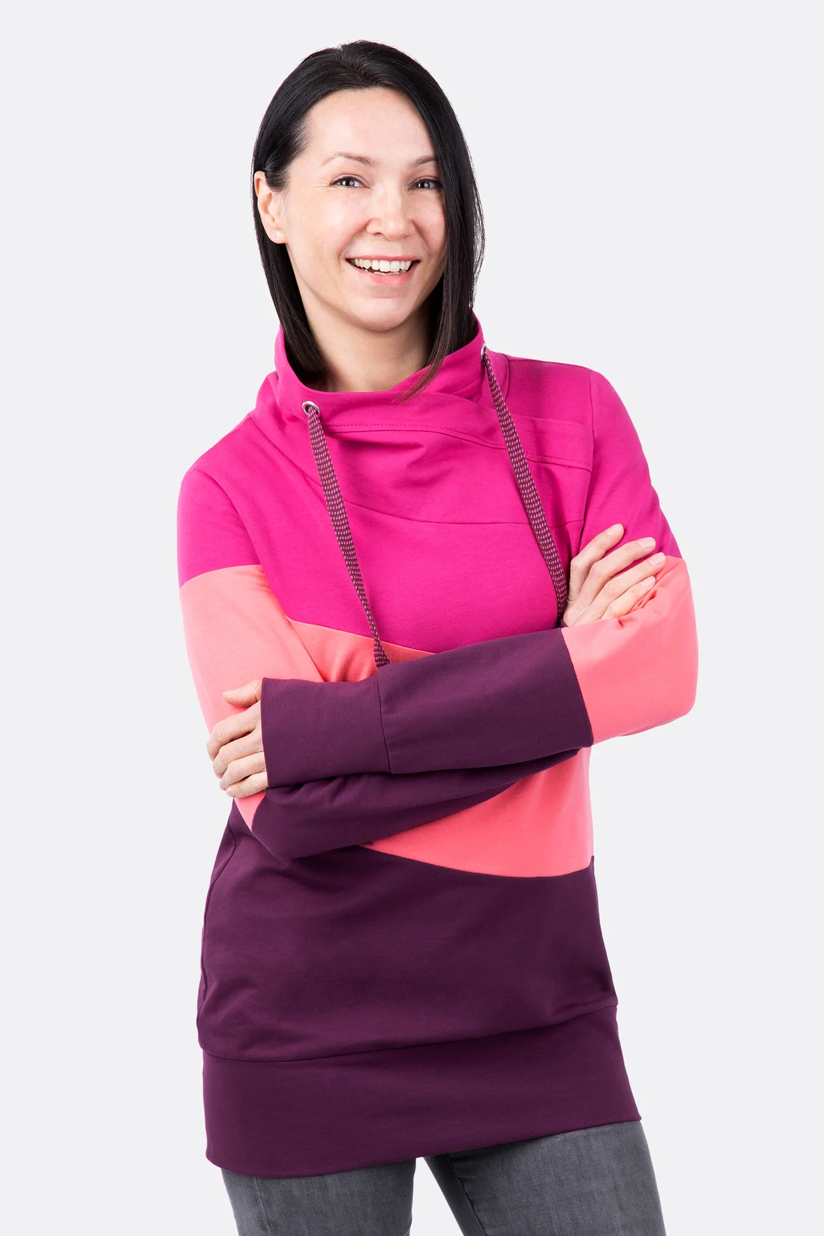 Schnittmuster Damenpullover Colourblock Wickelkragen nähen