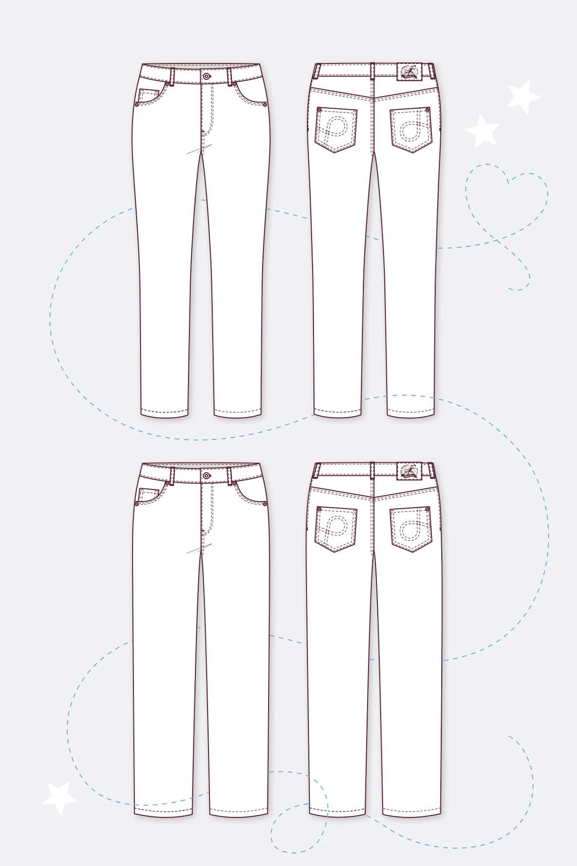 Papierschnittmuster Jeans kombipaket regular waist slim straight naehen