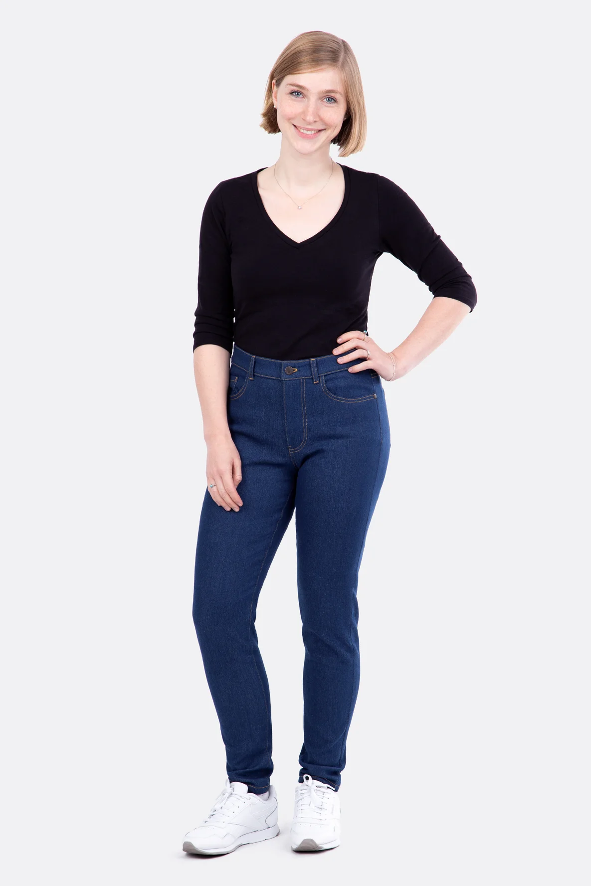Schnittmuster Damenjeans Hose hohe Taille schmal geschnitten naehen