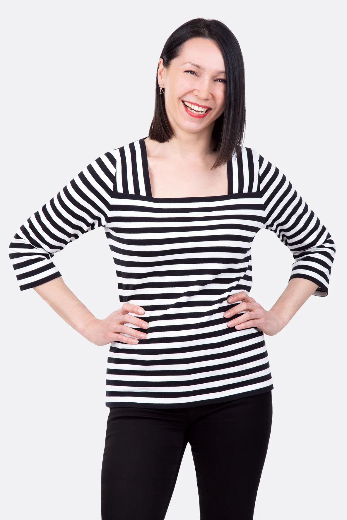 Nähanleitung Shirt mit Dreiviertelärmel Streifen Jersey DIY