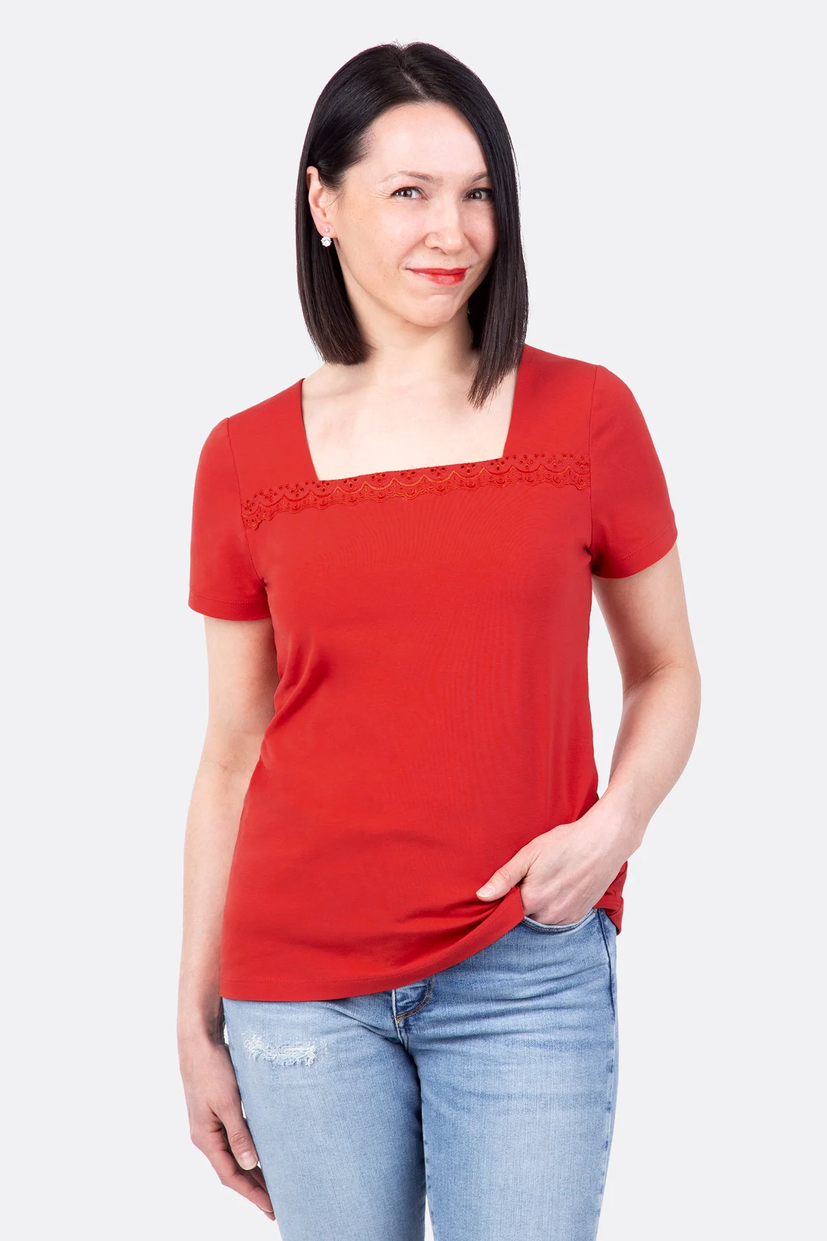 Schnittmuster Damenshirt sommerlich mit Carree Ausschnitt nähen