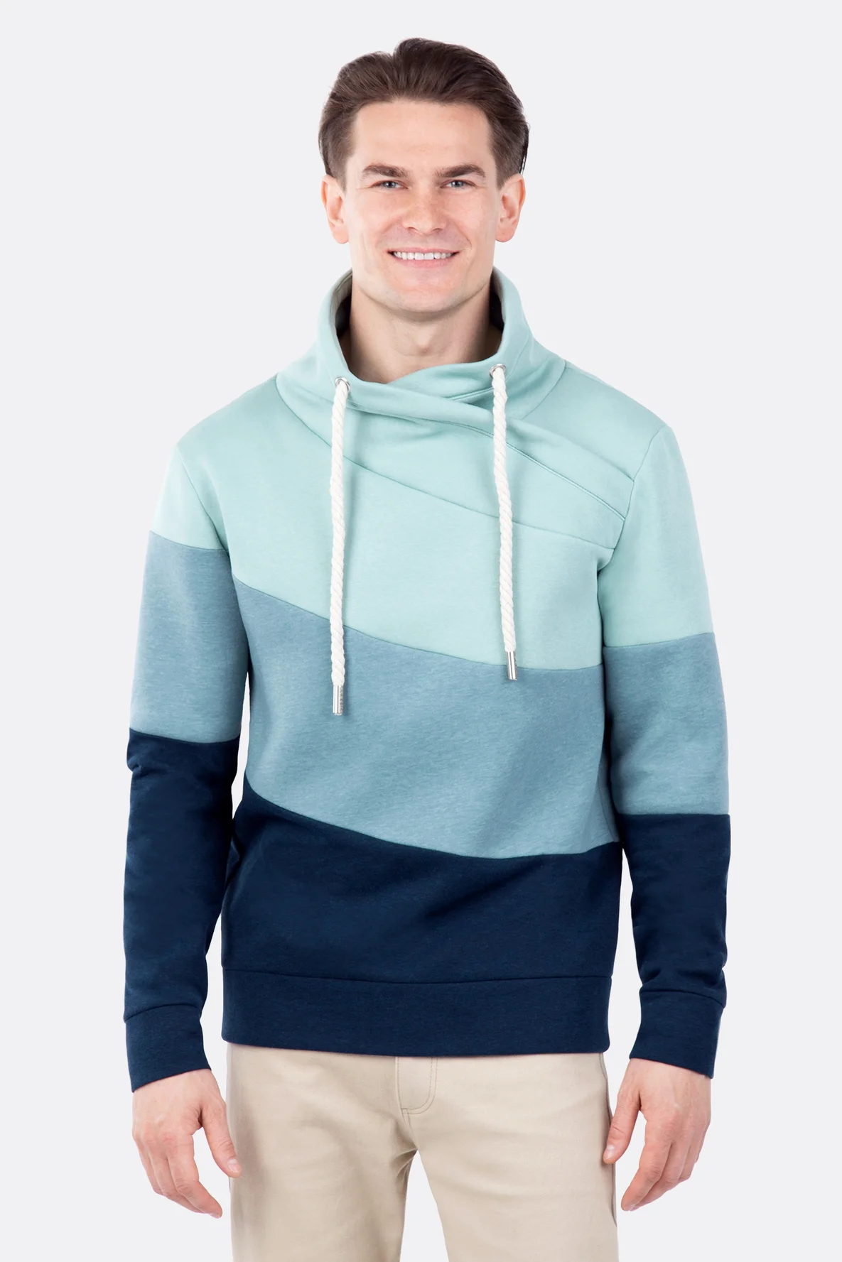 Schnittmuster Herrensweatshirt Wickelkragen Colourblock DIY
