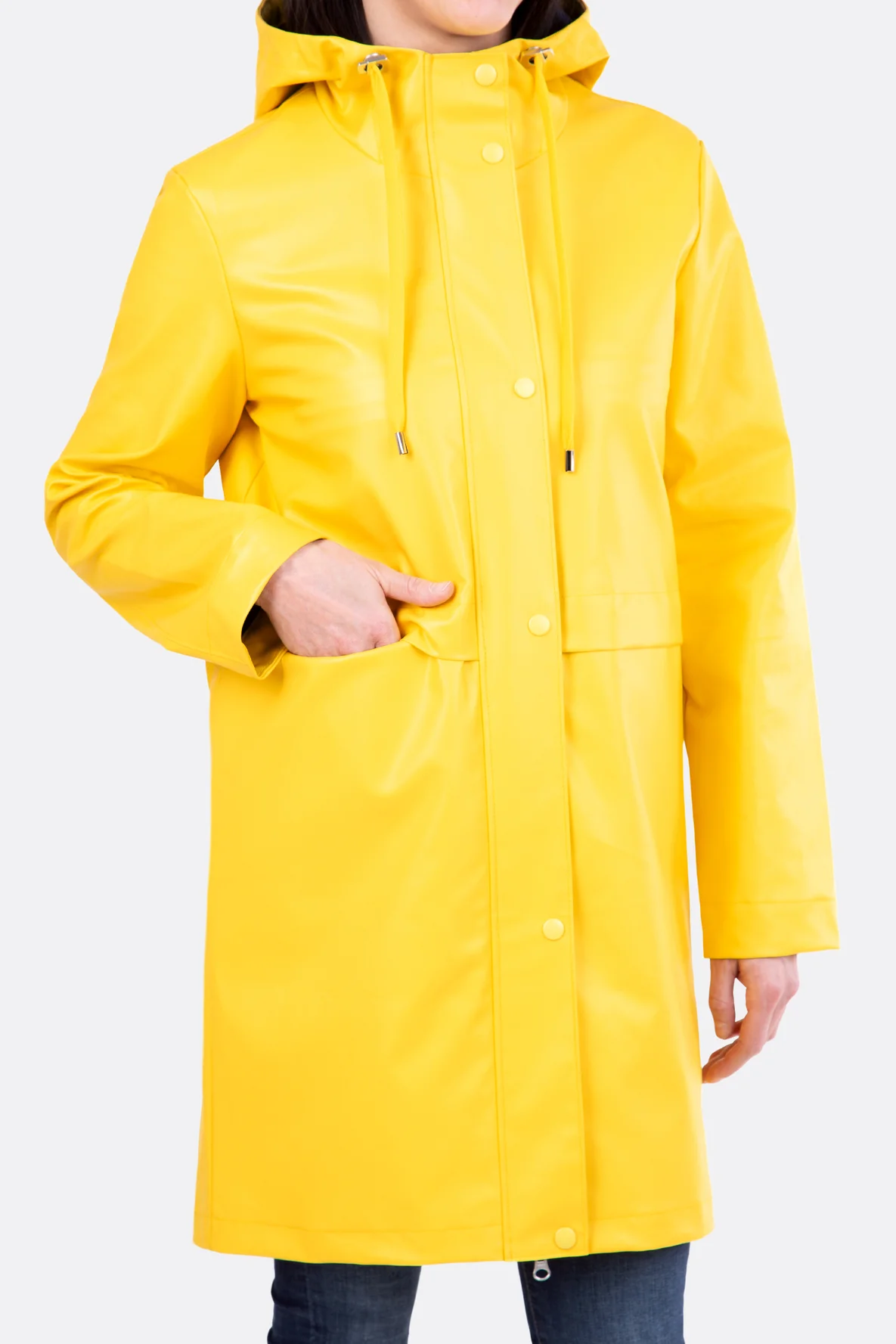 Schnittmuster Regenmantel gelb Taschen Regenwetter Jacke nähen