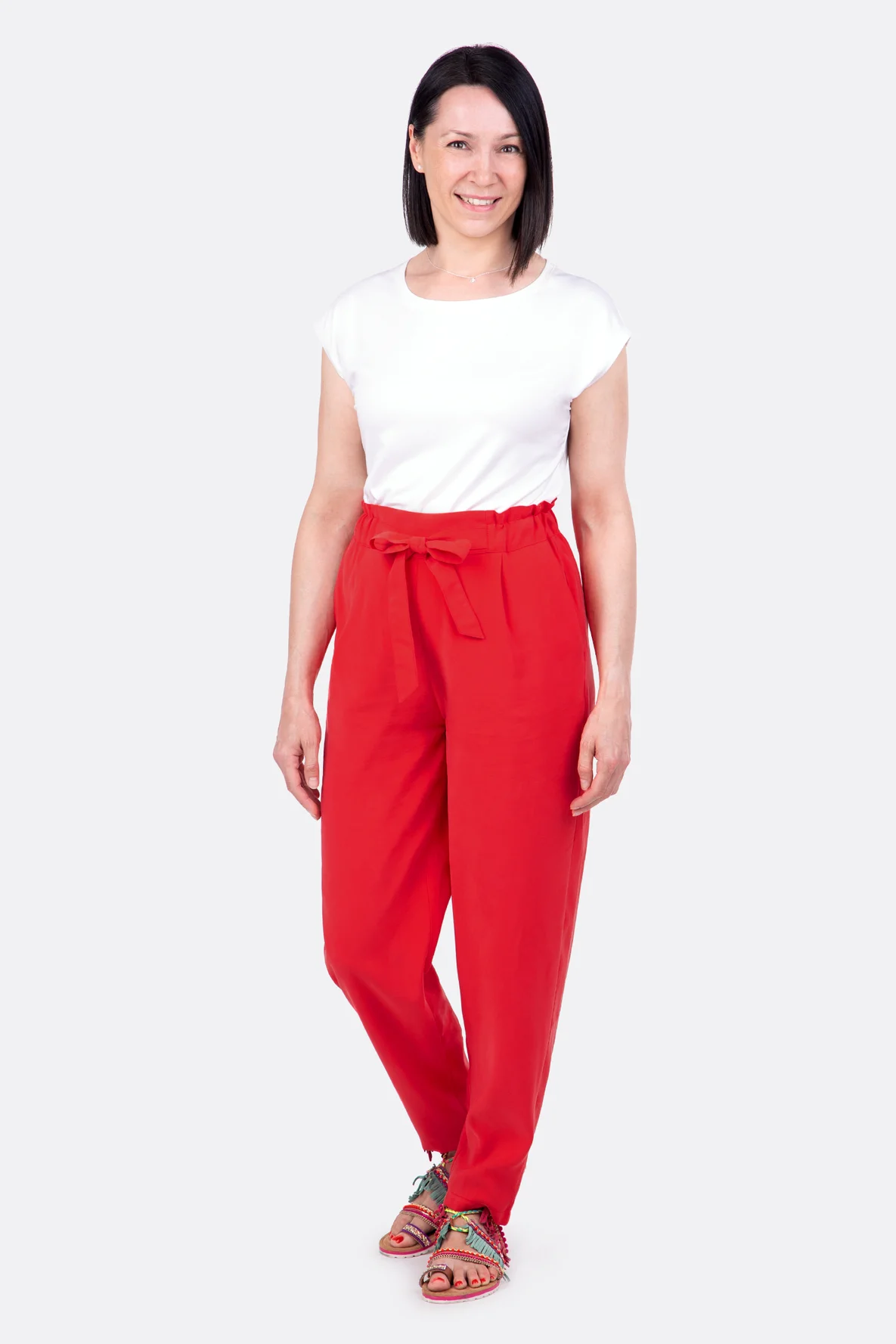 Schnittmuster Damenhose mit paperbag bund high waist selber nähen