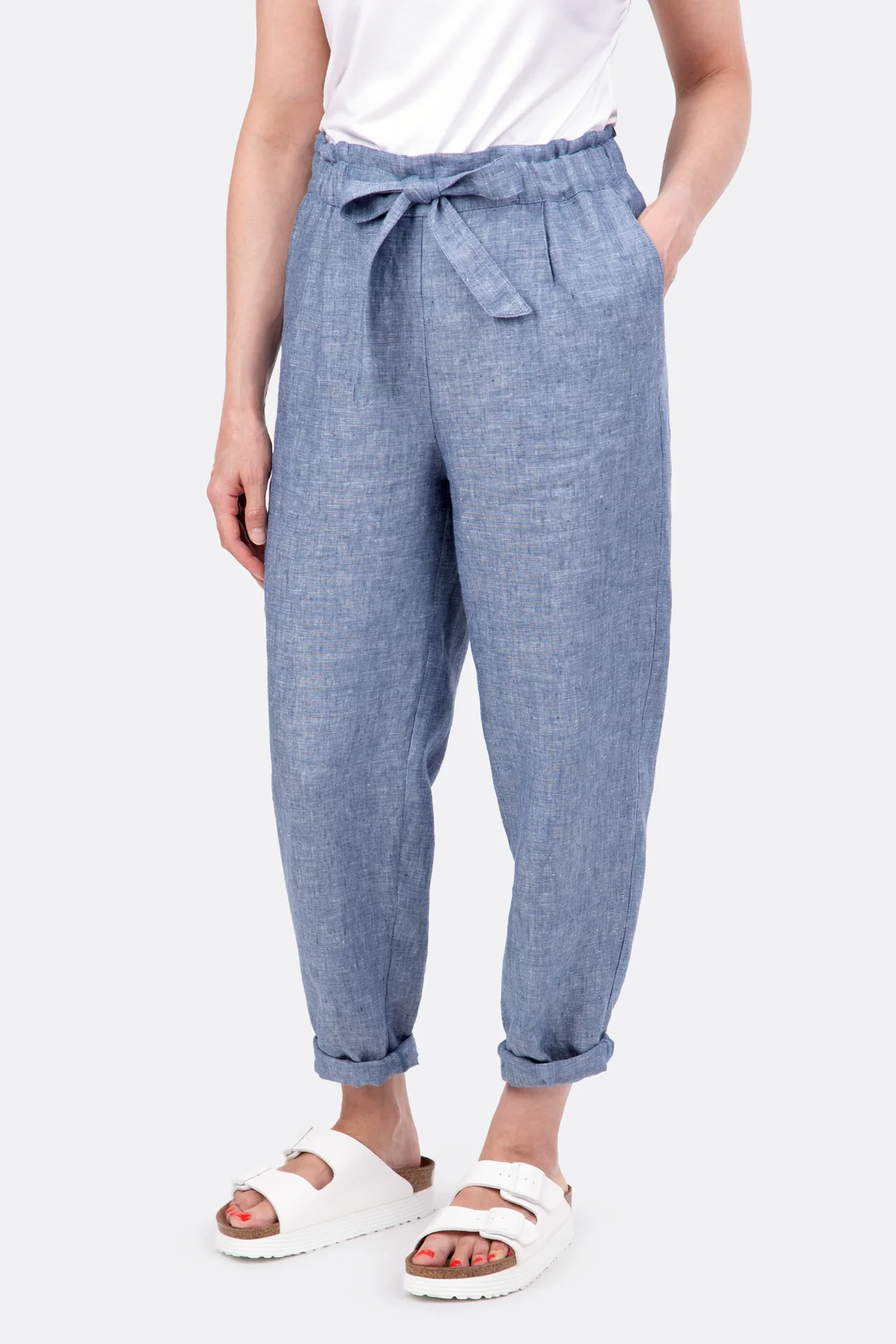Schnittmuster Damen Paperbag Hose aus Leinenstoff