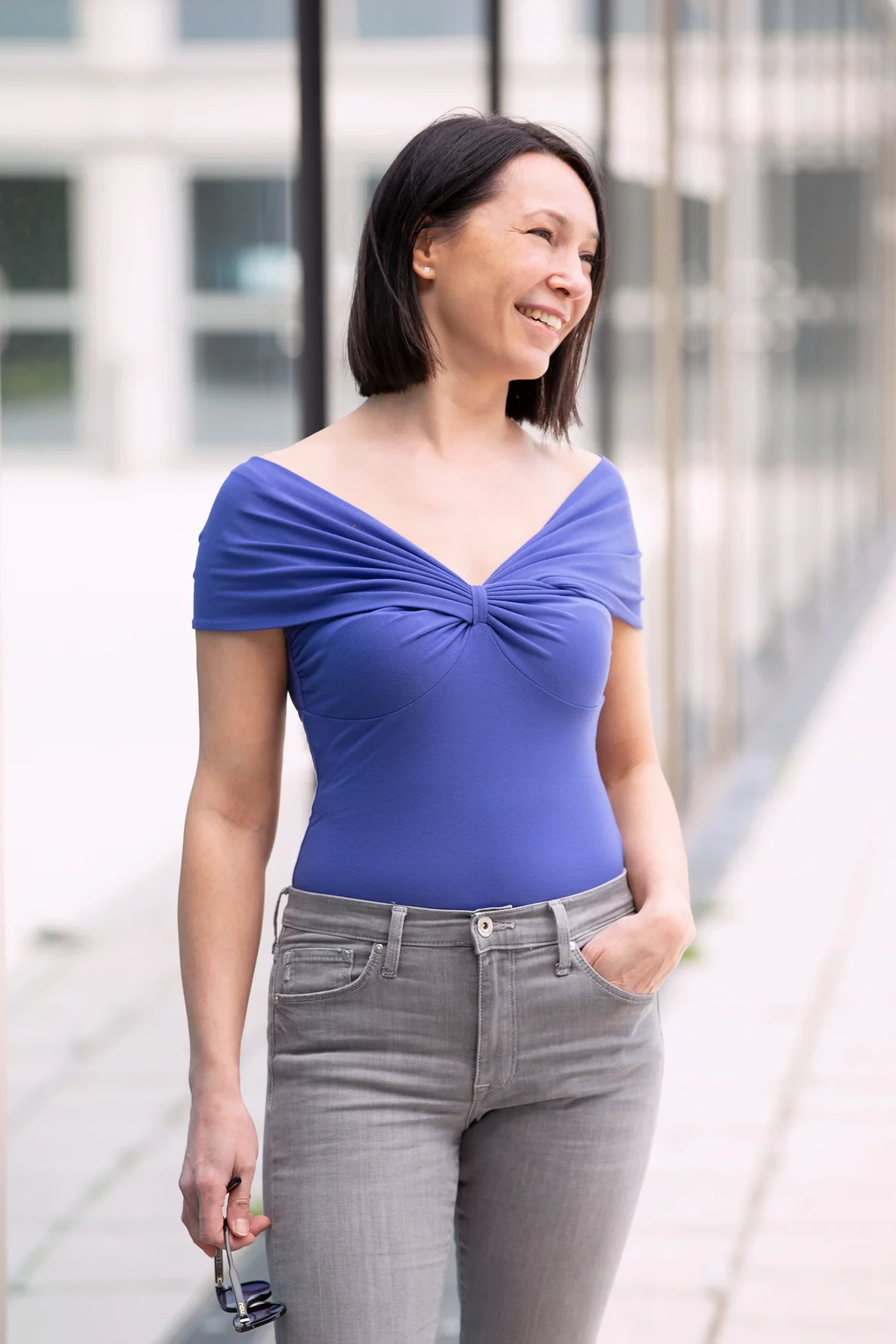 Schnittmuster Michelle Damenshirt Jersey mit Carmenausschnitt nähen