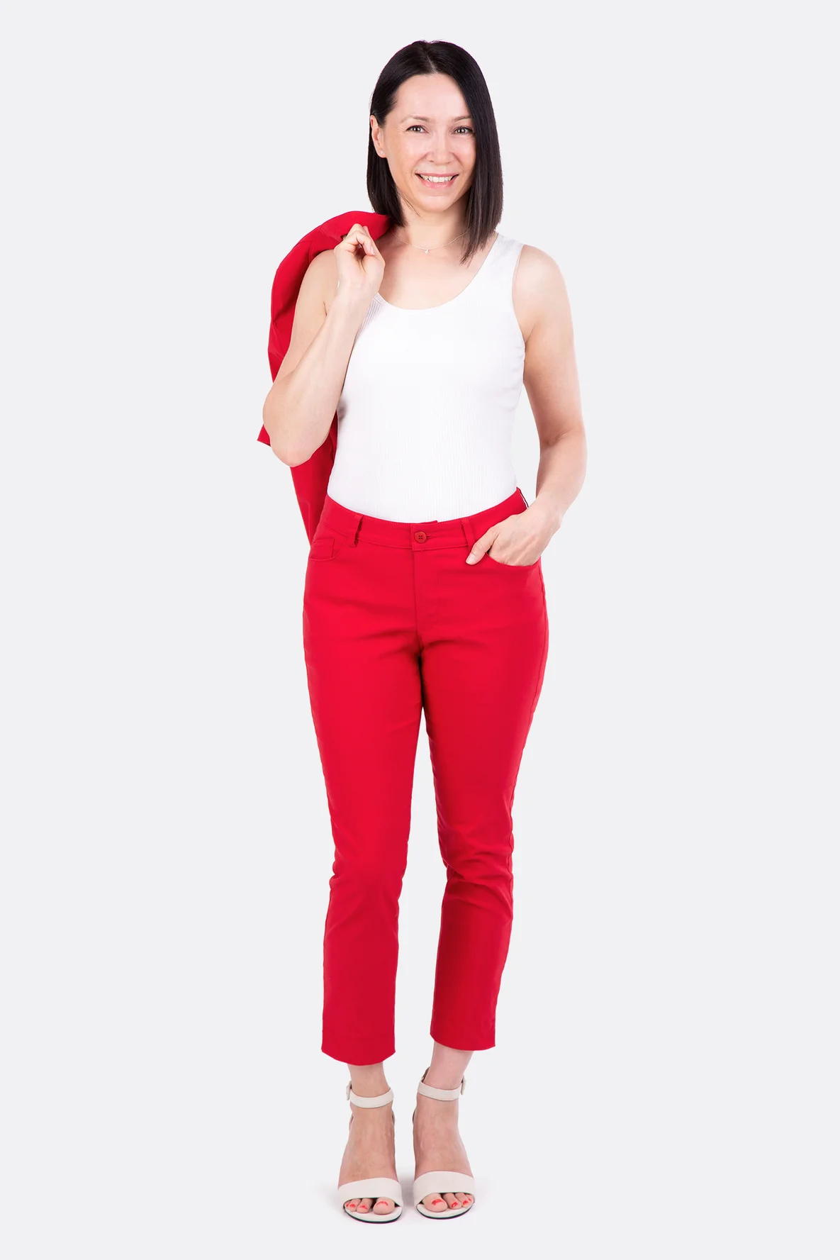 Schnittmuster Damen Jeanshose elegant rot selber nähen