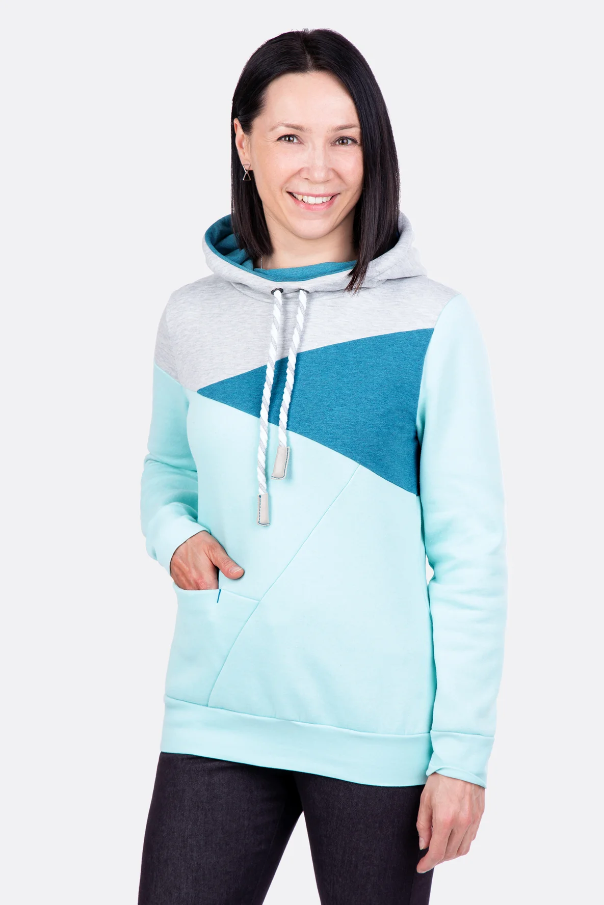 Schnittmuster Damen Kapuzenpullover Colourblock mint selber nähen