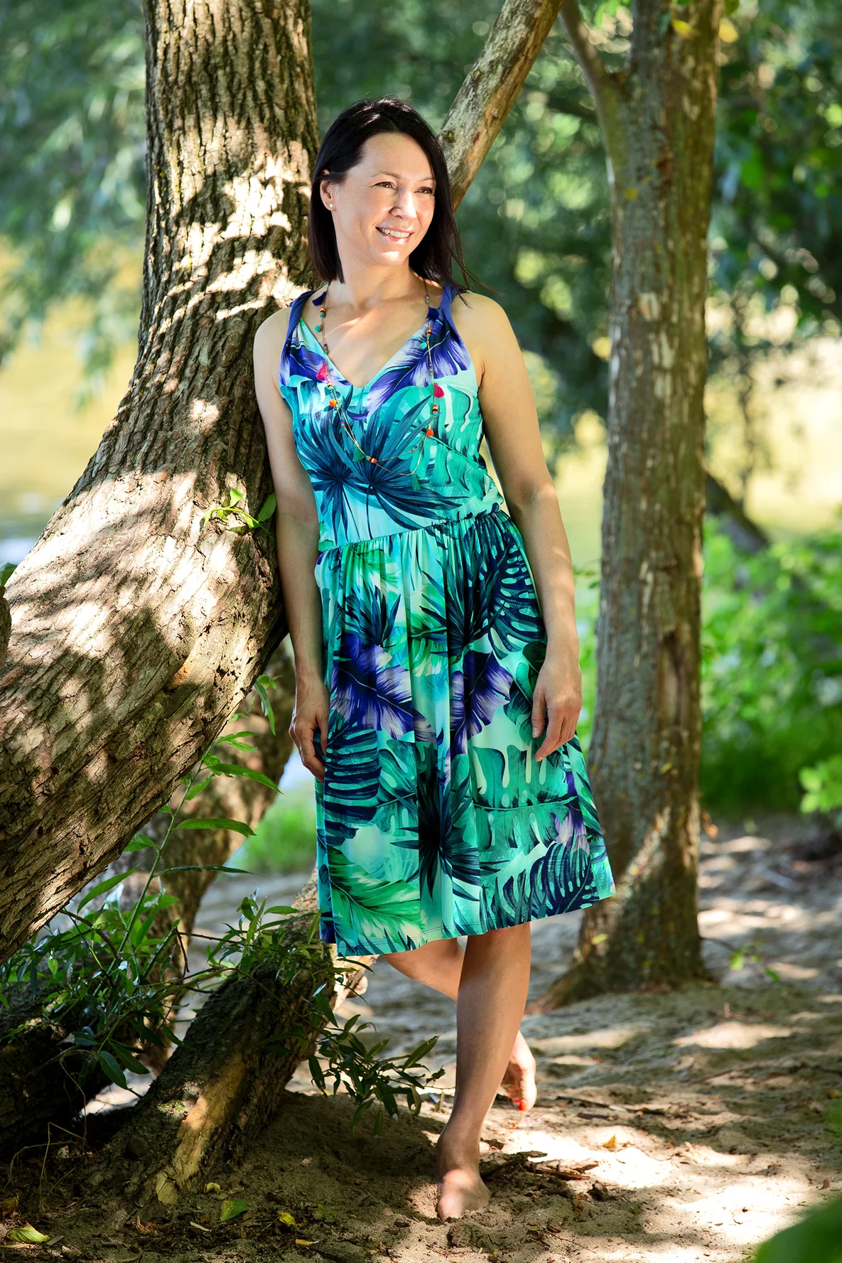 Schnittmuster Jerseykleid sommerlich mit Palmenmuster selber nähen