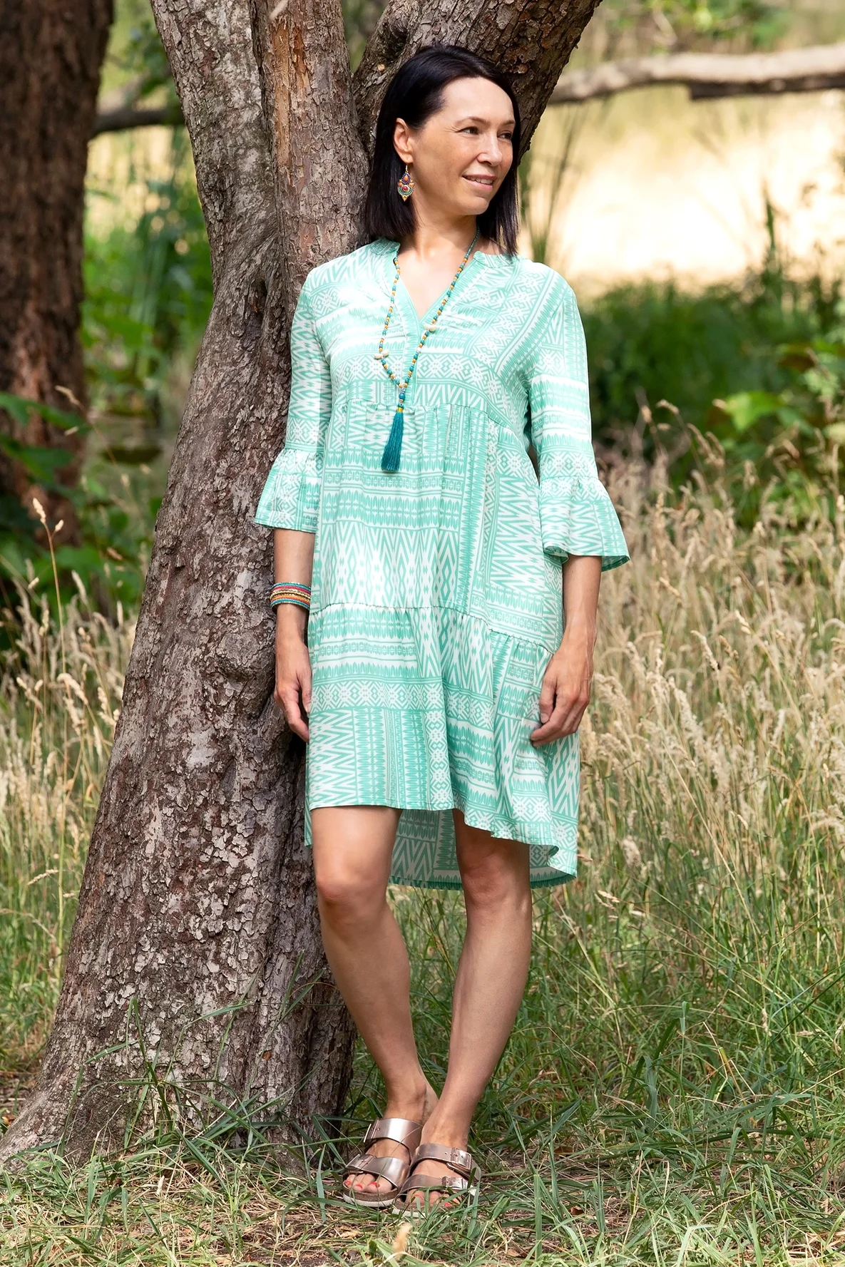 Schnittmuster Tunikakleid im Boho-stil mit Ethno-Muster zum Selbernähen