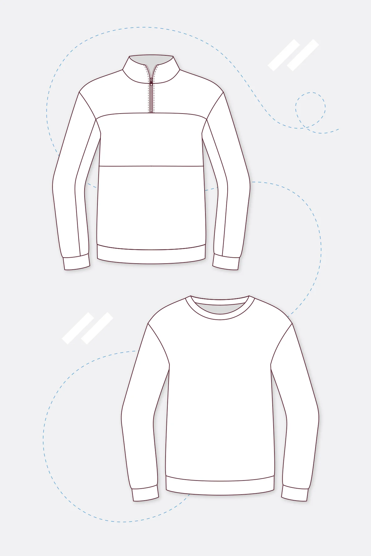 Schnittmuster Harvey Sweatshirt Varianten mit Kragen oder rundem Ausschnitt