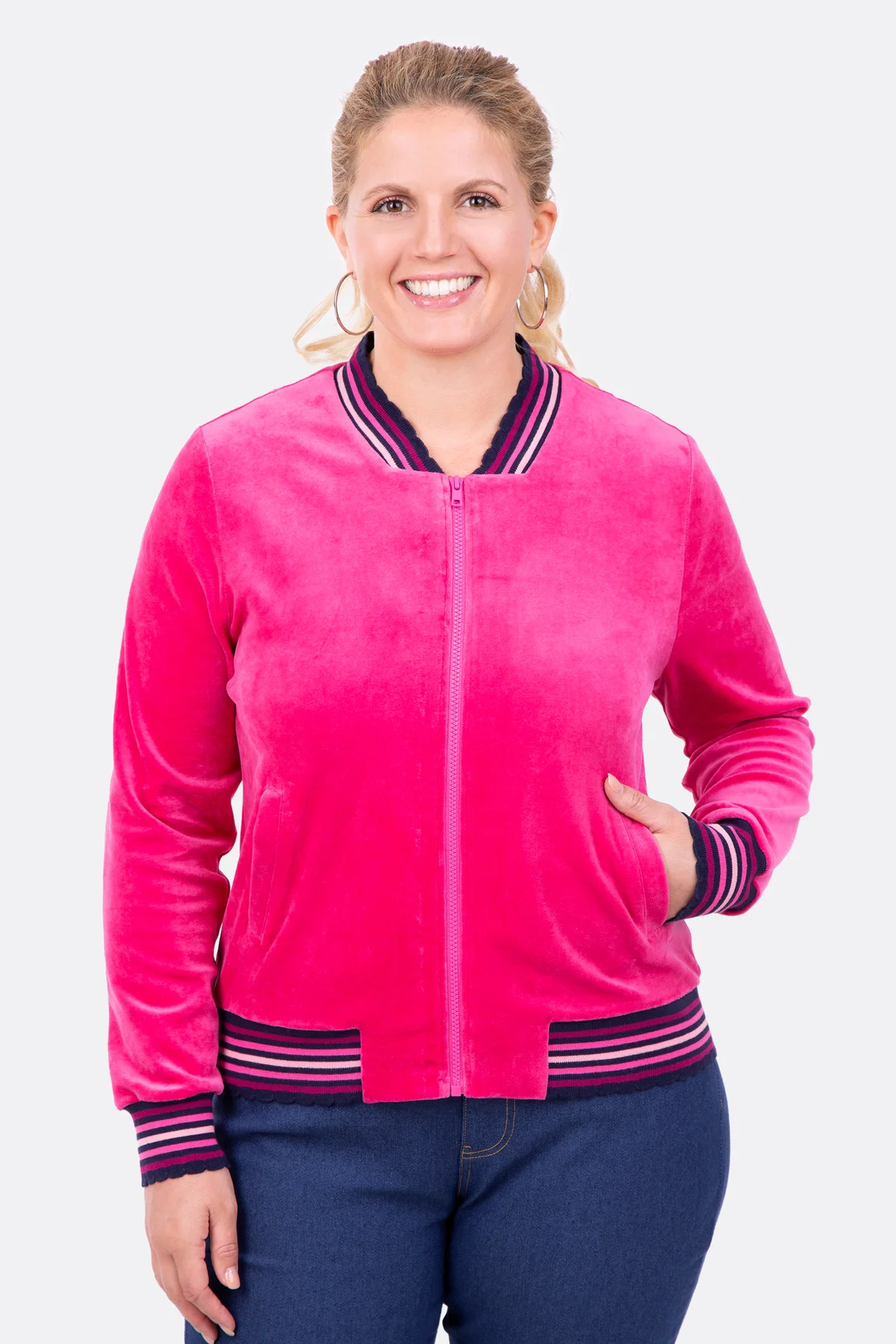 Schnittmuster Jacke Nickistoff pink Homewear selbernähen