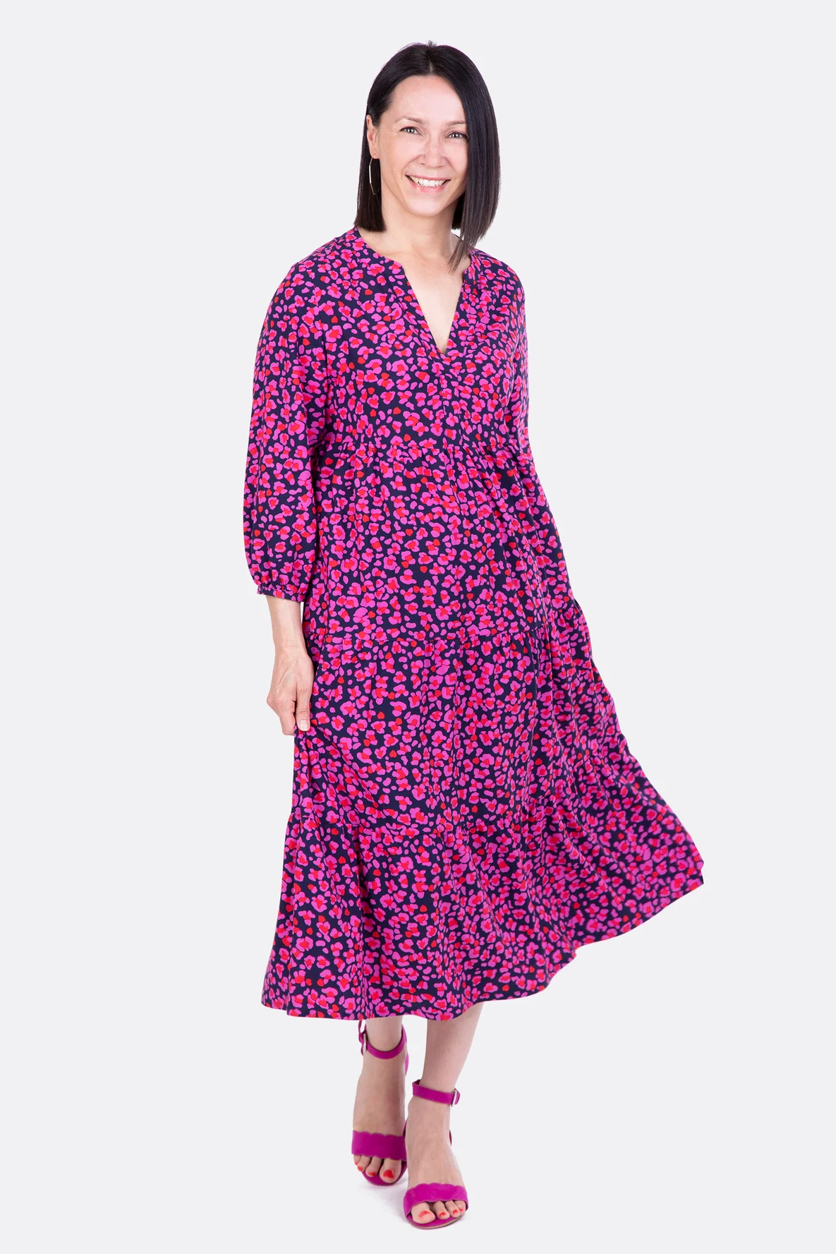 Schnittmuster Bohokleid mit Stufen Rüschen Leomuster selbernähen