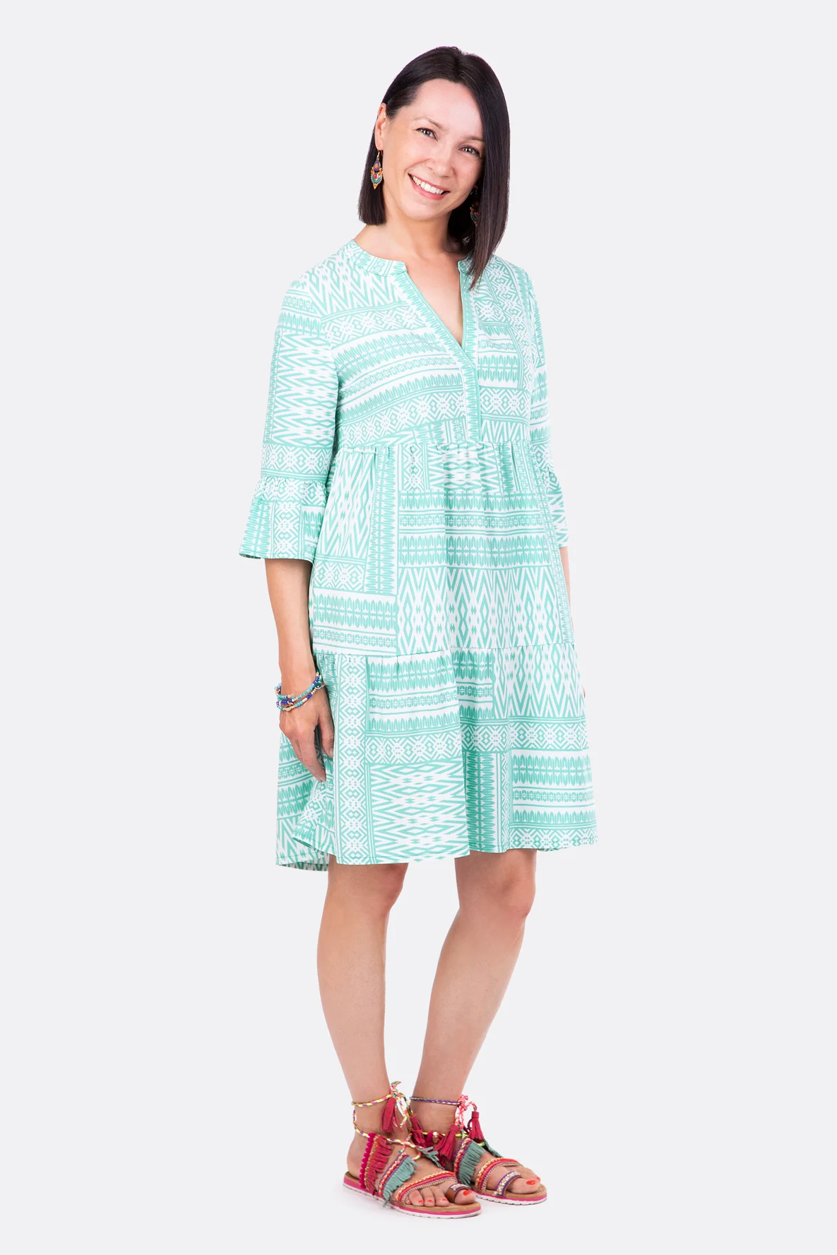 Schnittmuster Sommerkleid Bohostil mit Rüschen und Stufen DIY