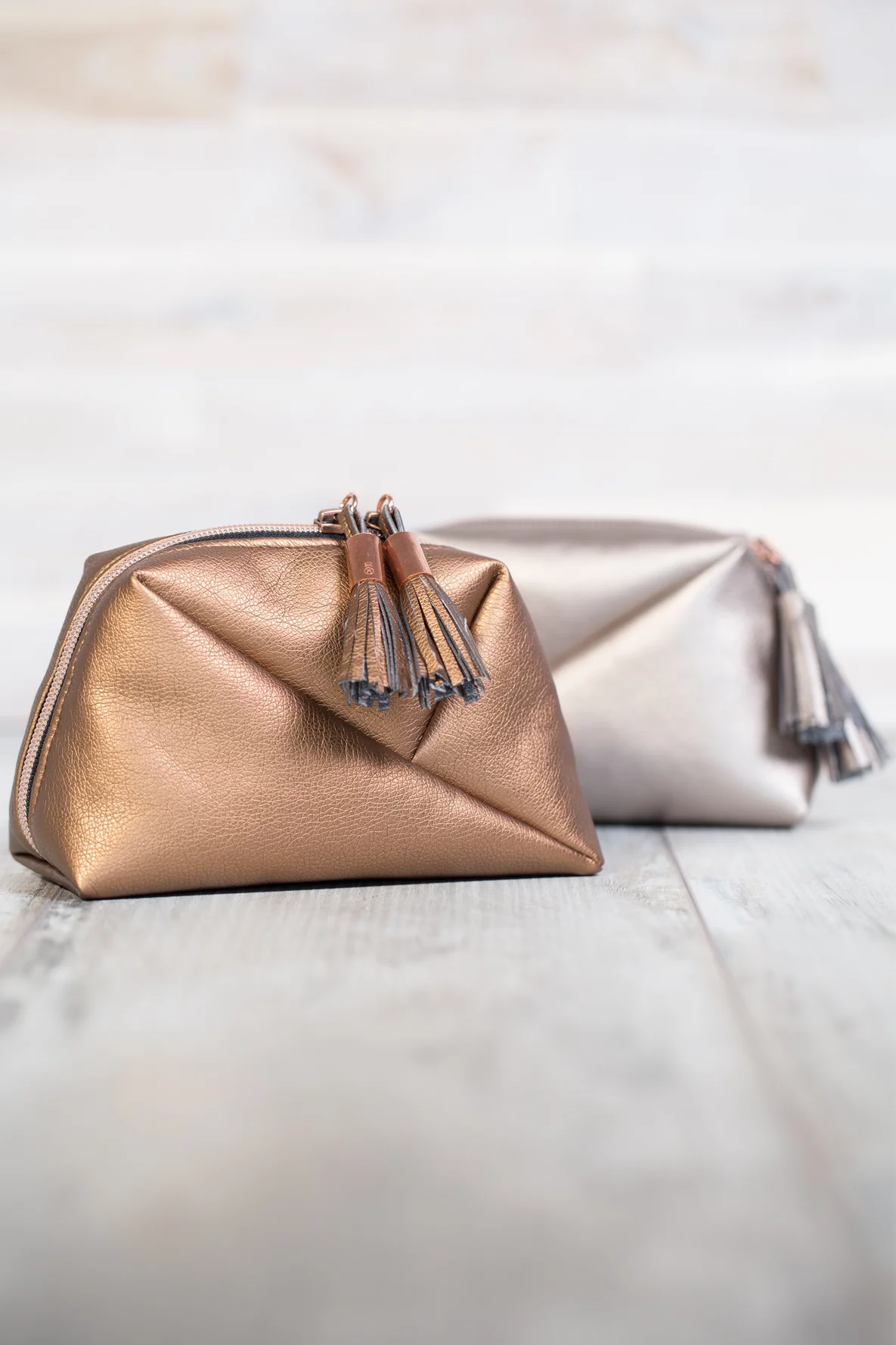 Kosmetiktasche nähen Metallic Kunstleder silber kupfer DIY