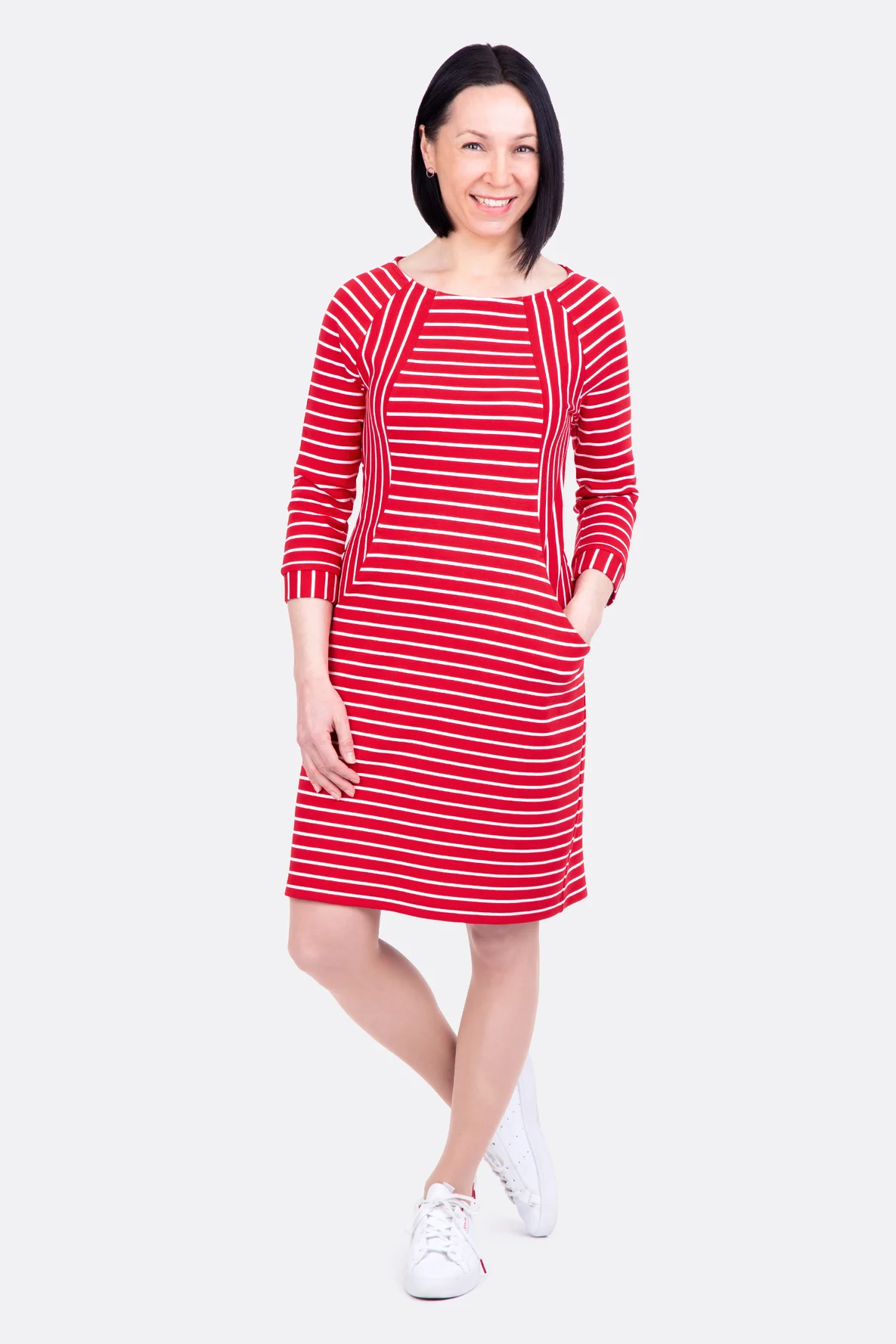 Schnittmuster Damen Freizeitkleid Sweatstoff Streifen selber nähen