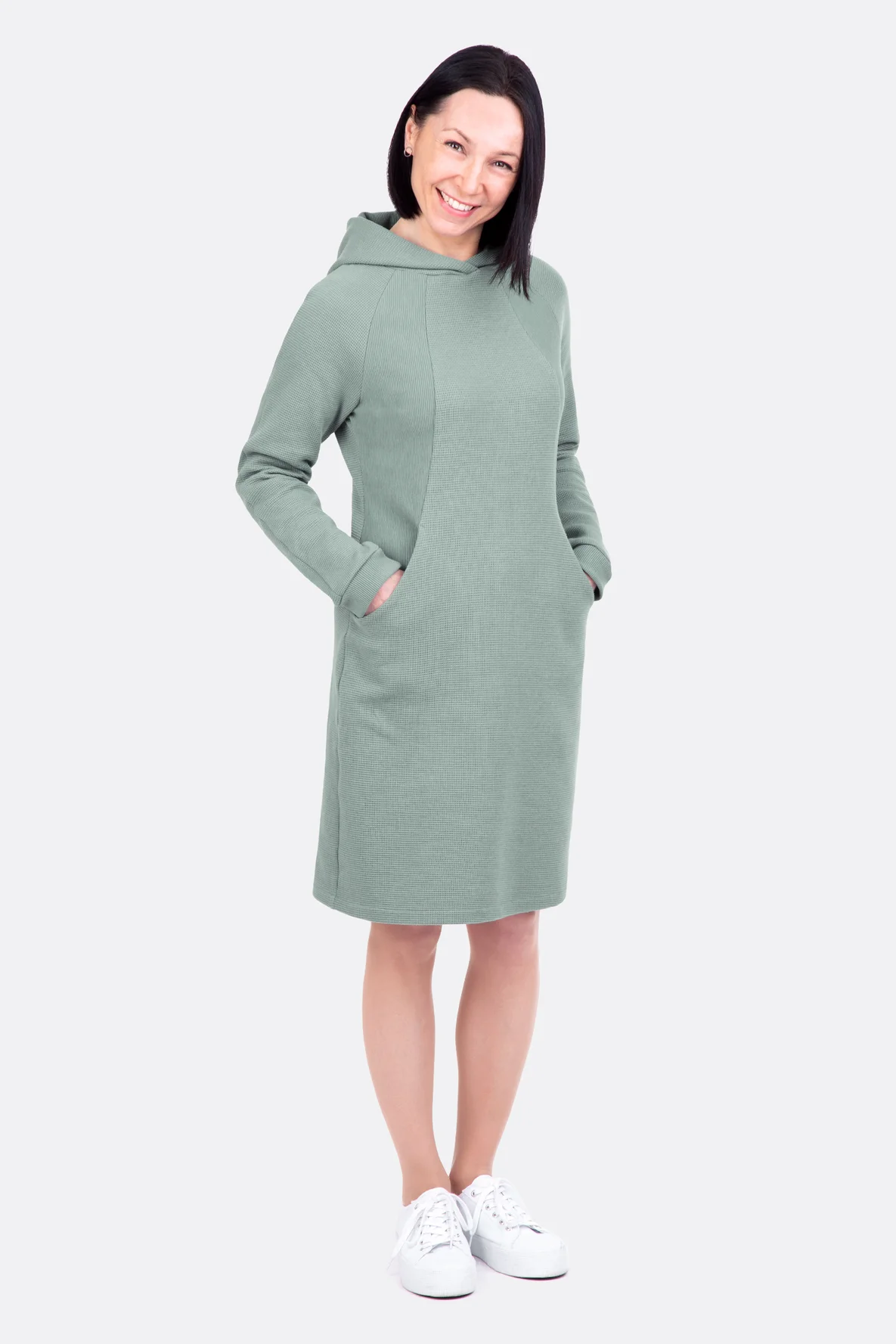 Schnittmuster Raglankleid Waffeljersey mit Taschen und Teilungen