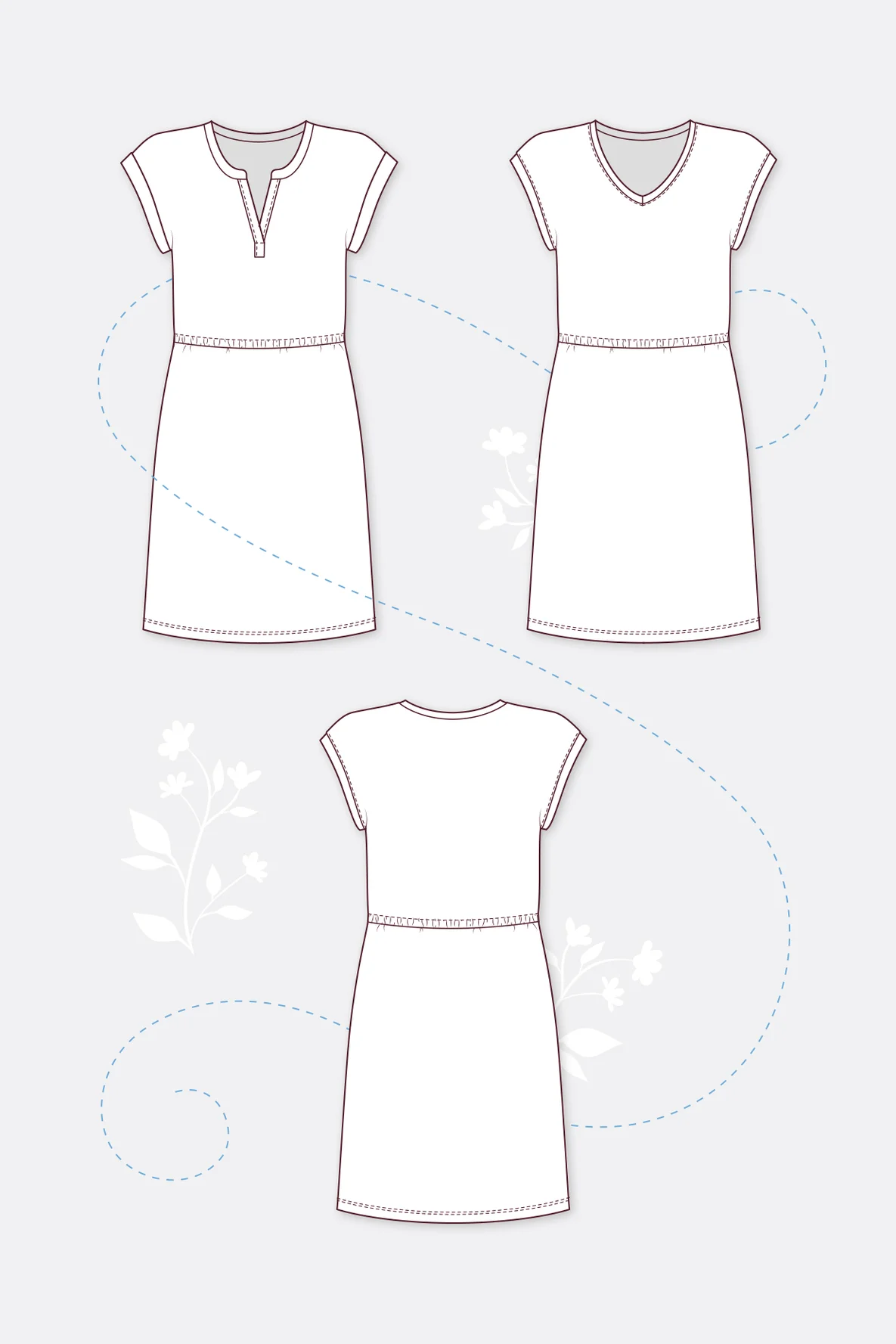 Schnittmuster Antonia Freizeitkleid mit Blusen- oder V-Ausschnitt nähen