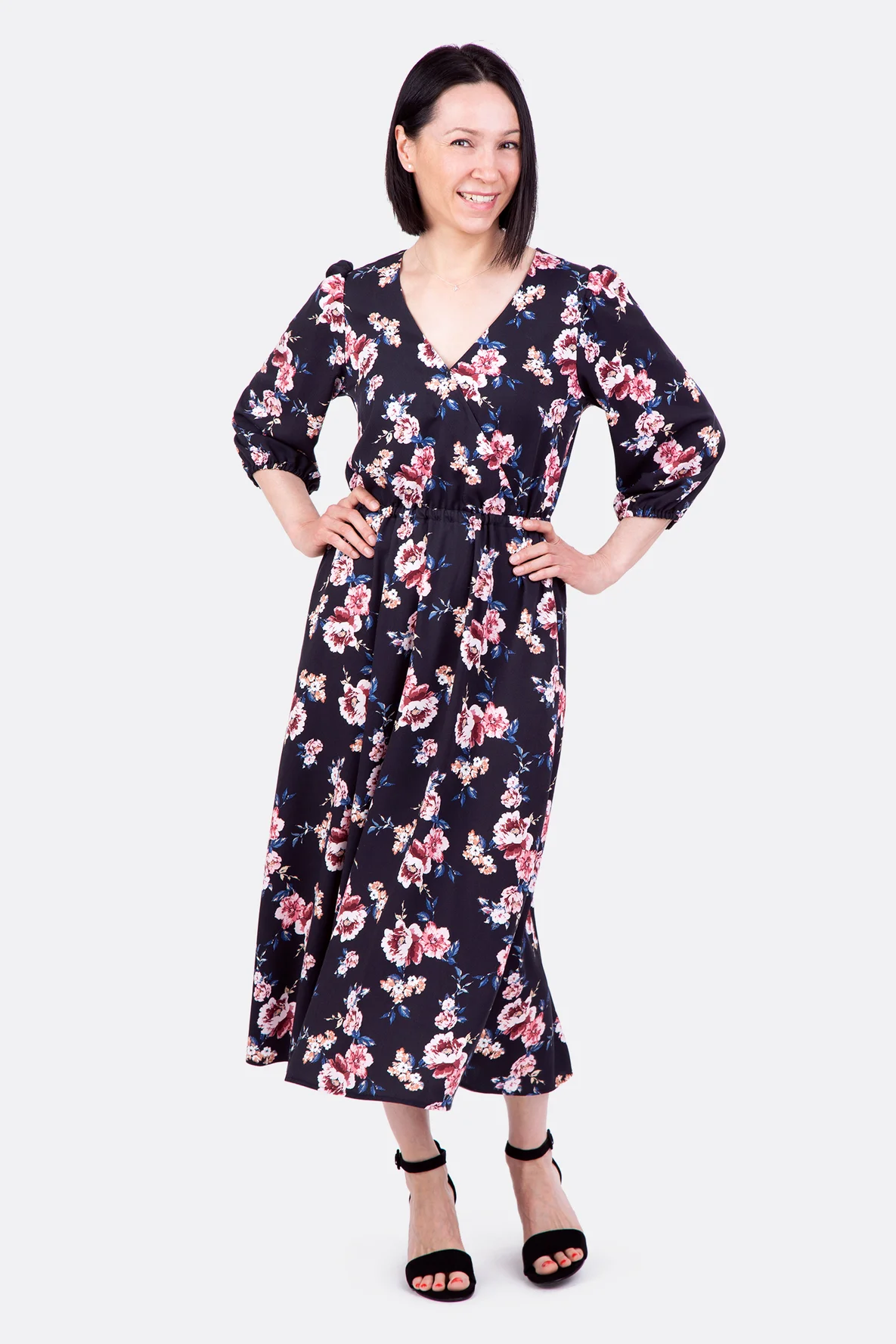 Schnittmuster Damenkleid Viskose Ballonärmel Wickelausschnitt nähen