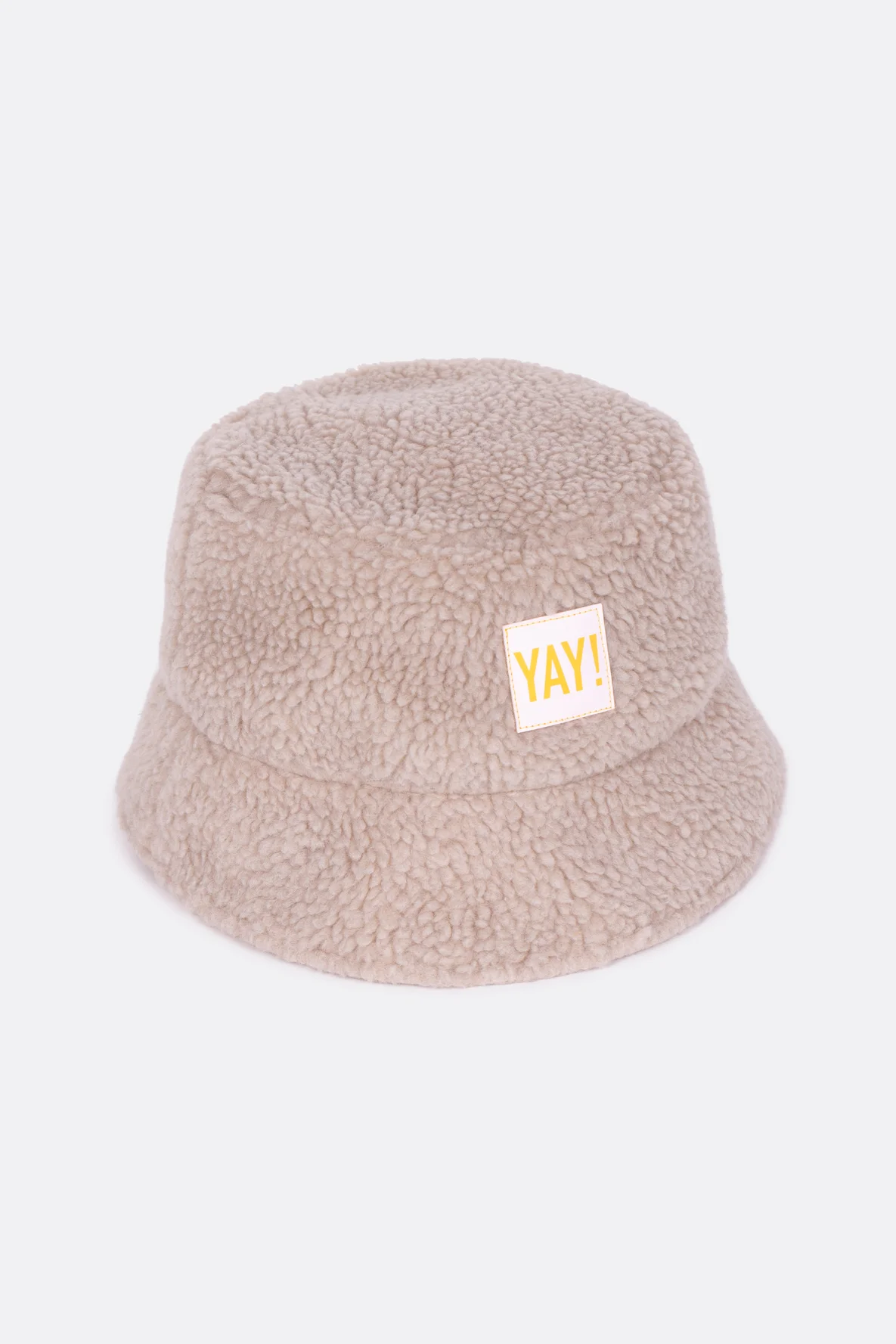 Schnittmuster Freebie Kinderhut Bucket Hat Teddy Stoff beige Label DIY