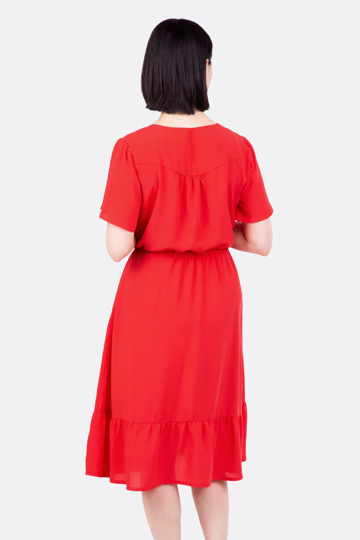 Schnittmuster Damen Viskosekleid Rückenteil mit Passe Raffung nähen