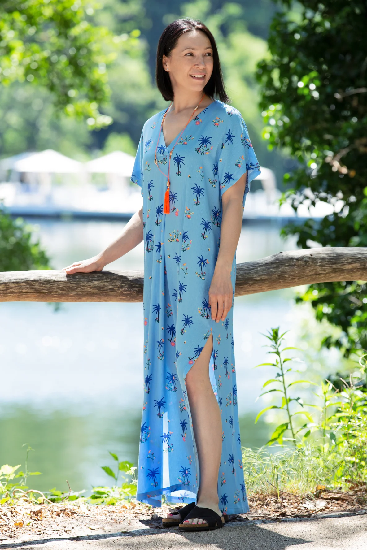 schnittmuster Kaftan Maxikleid für Strand mit Schlitzen selber nähen