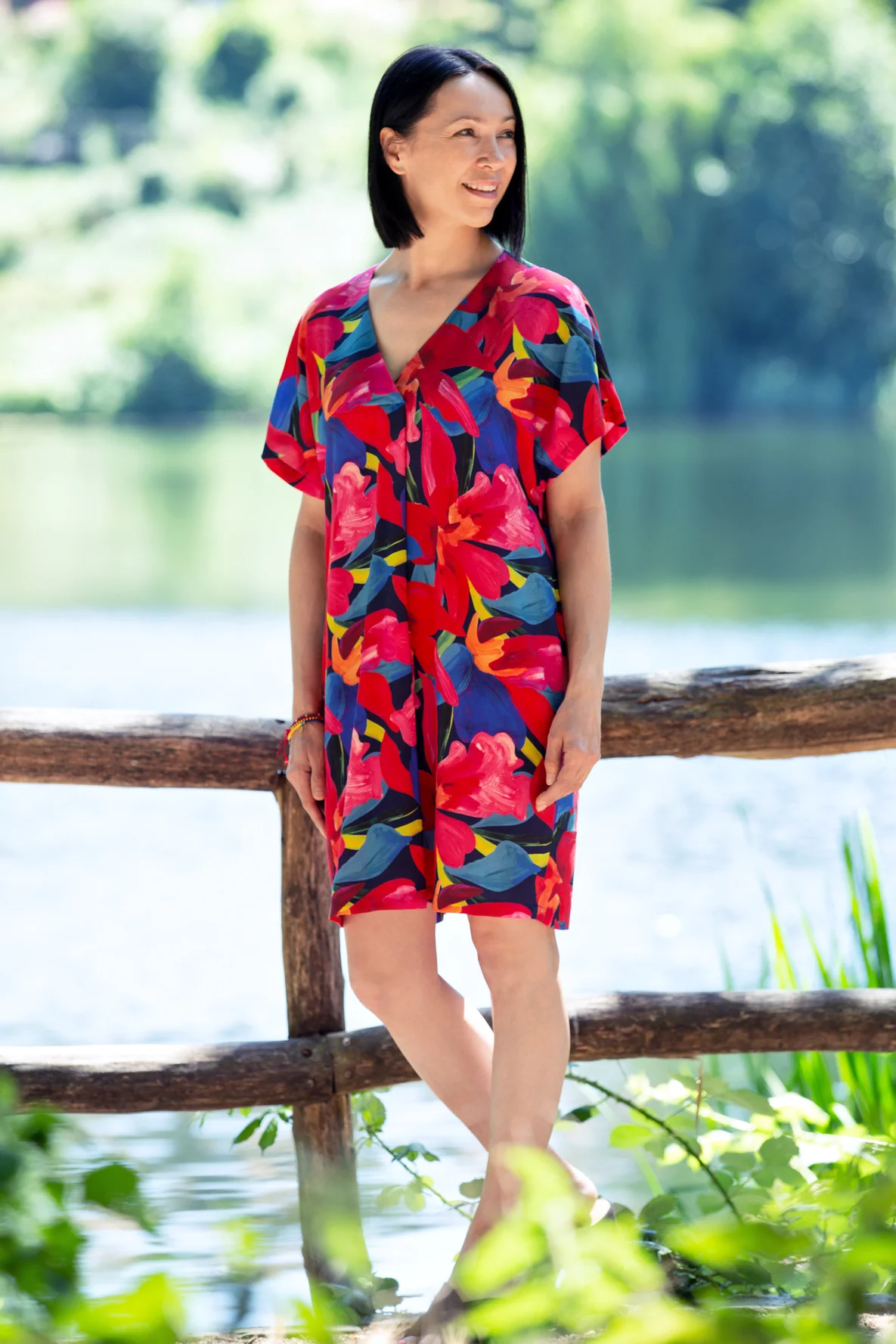 Schnittmuster Kaftankleid aus Viskosestoff Blumenmuster selber nähen