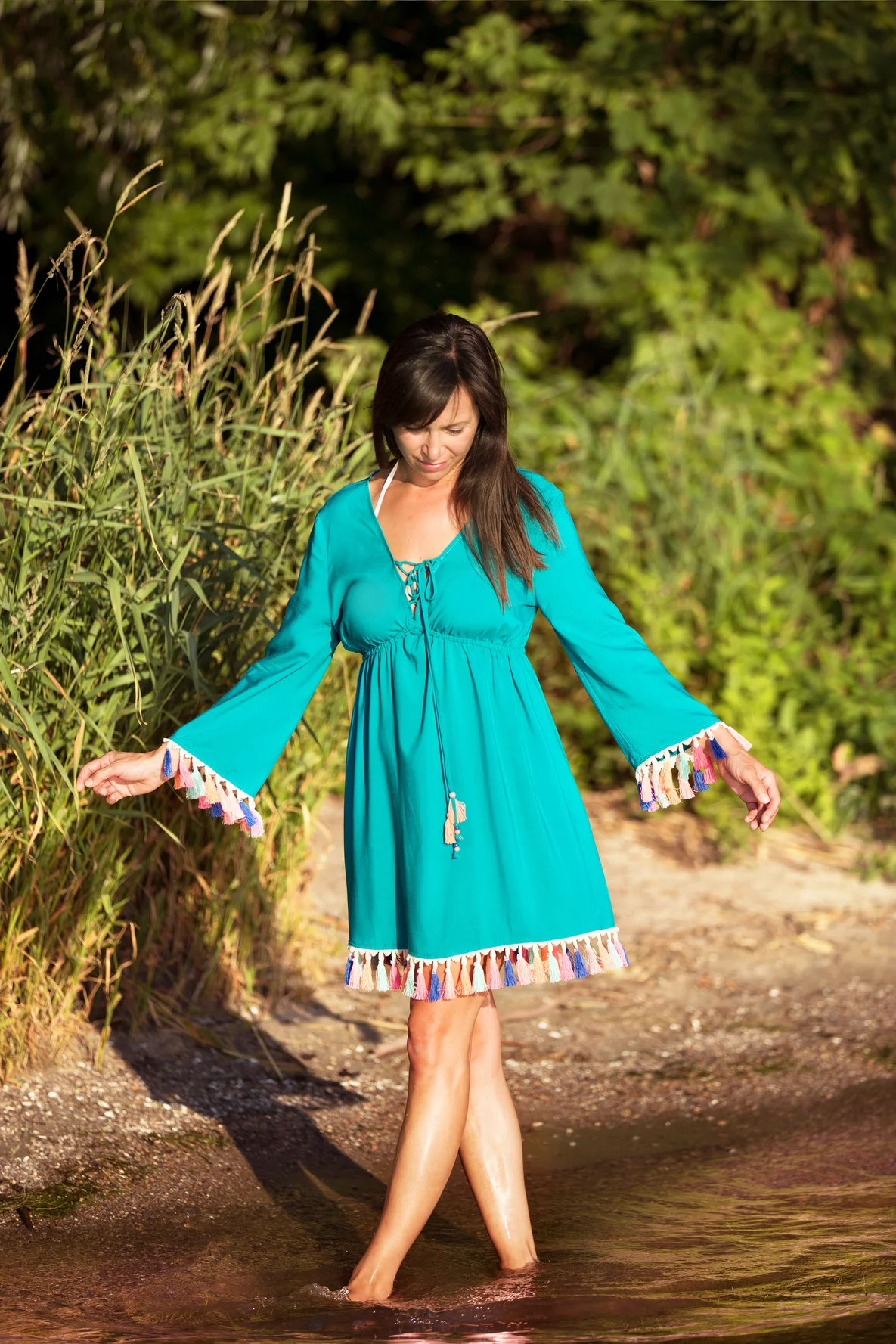 Strandkleid selber nähen Boho Fransen Quasten Tunika Schnittmuster